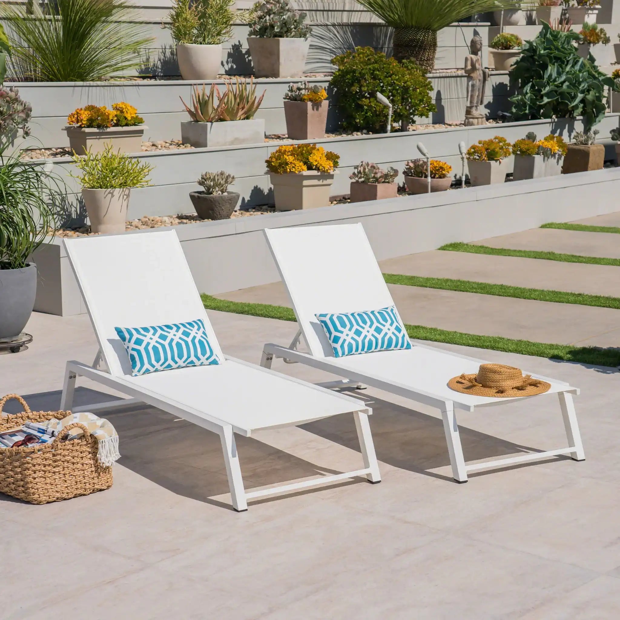 Myers - Modern Chaise Lounge Set With Adjustable Mesh Back