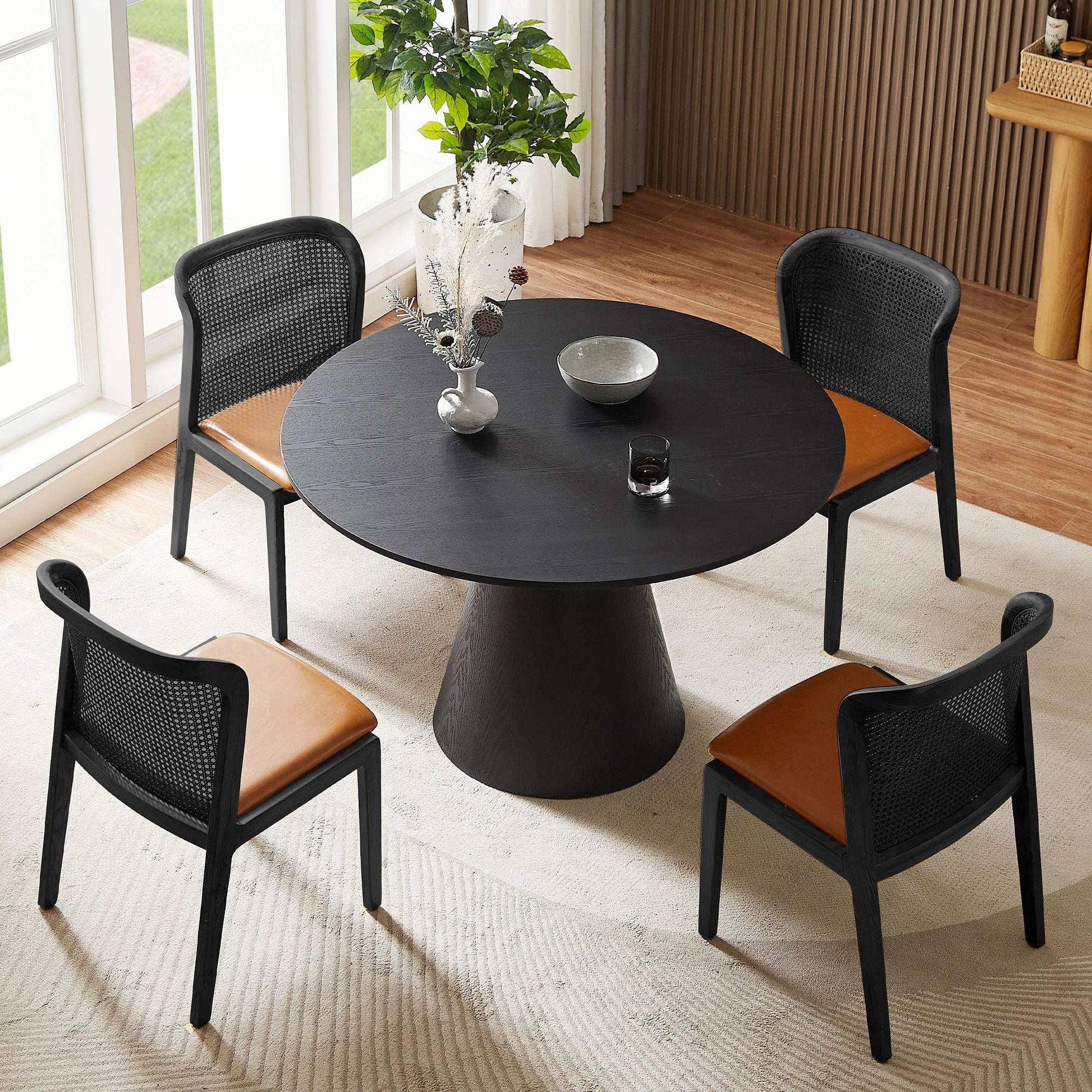 47.24'' Round Dining Table, Modern Kitchen Table Circular MDF Finish Tabletop for Leisure Coffee Table ,BLACK - Best Buy Furniture