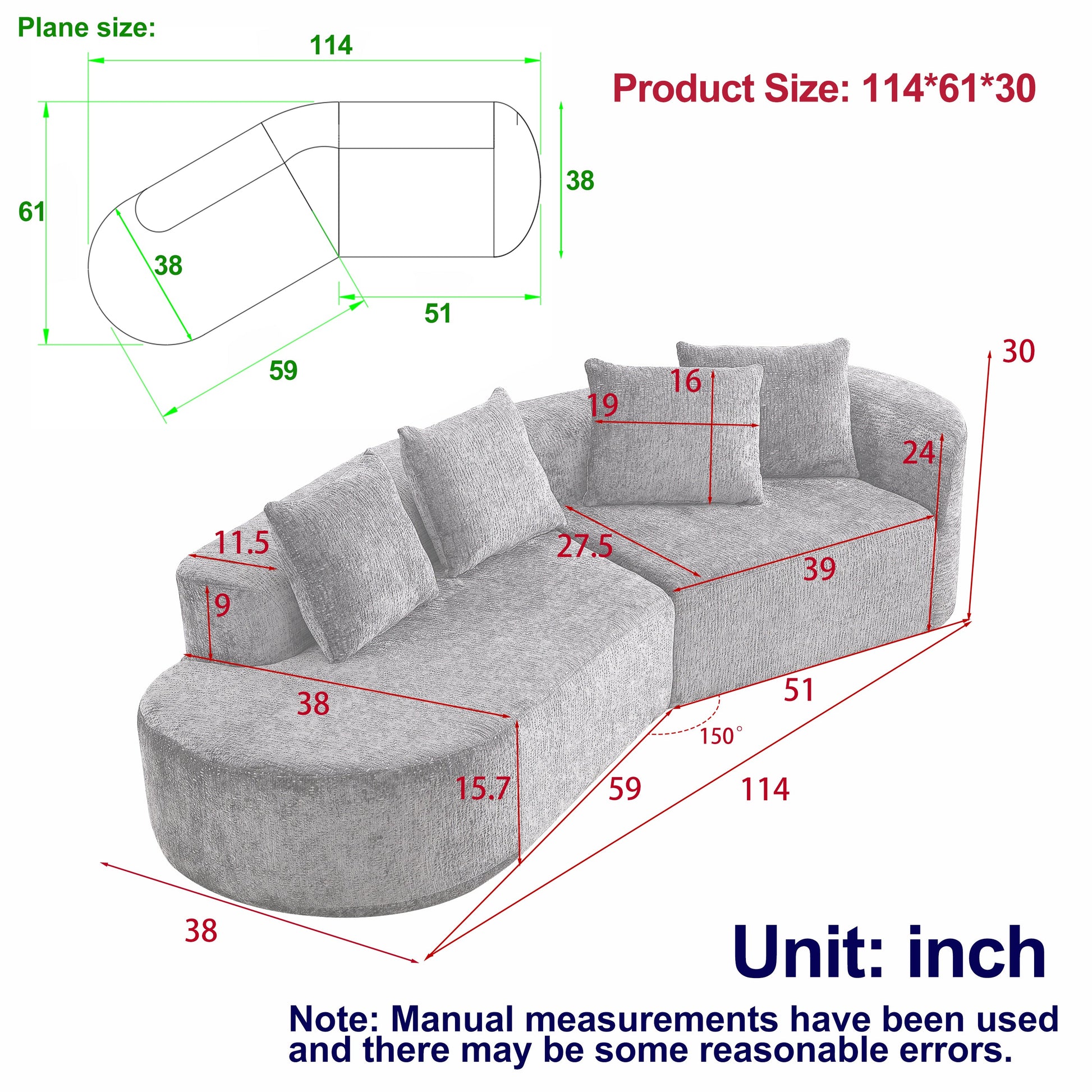 Modern Upholstered Oversized Sectional Sofa, 114-Inch Chenille - Best Buy Furniture
