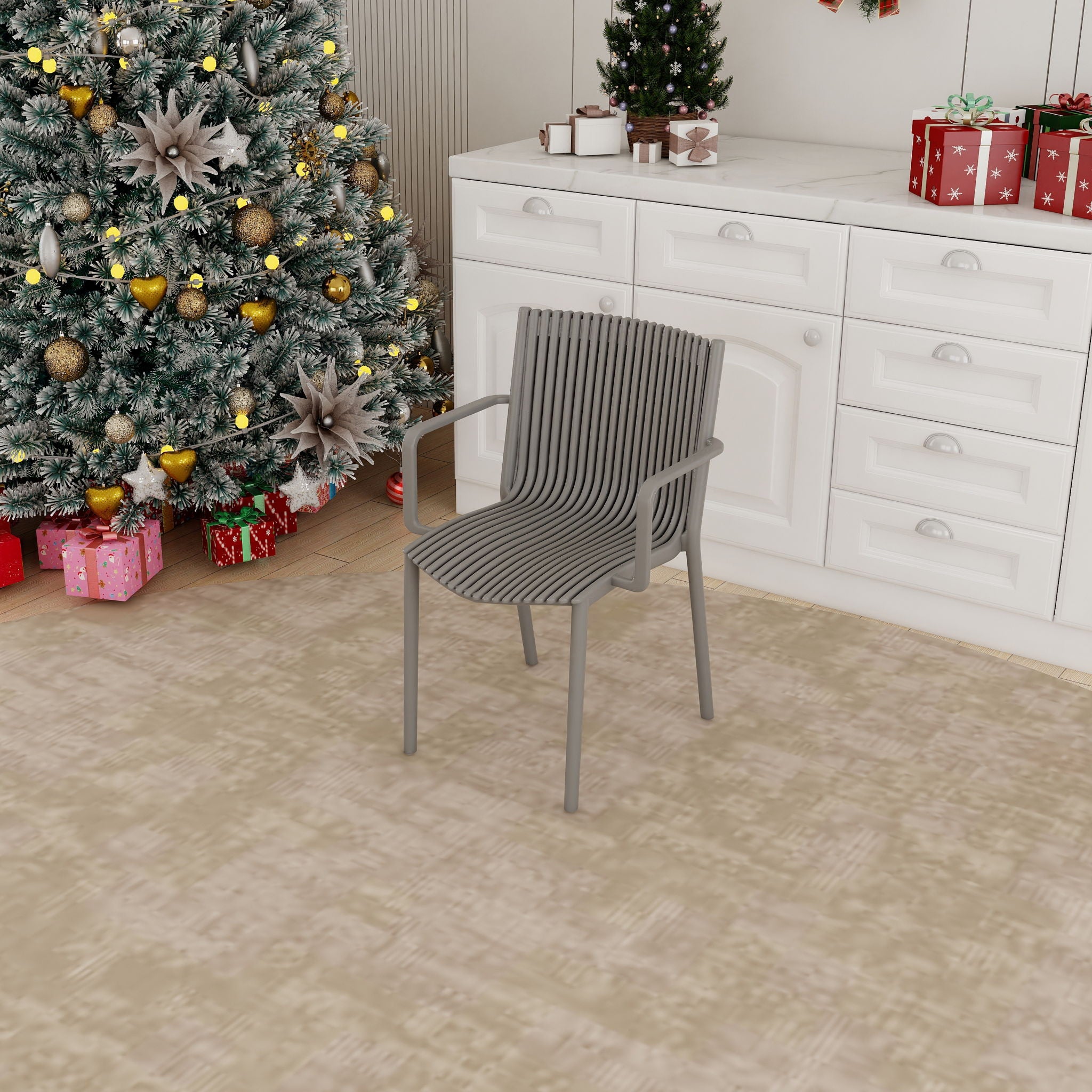 4 Piece Stackable Single Chairs With Vertical Stripe Design For All Weather