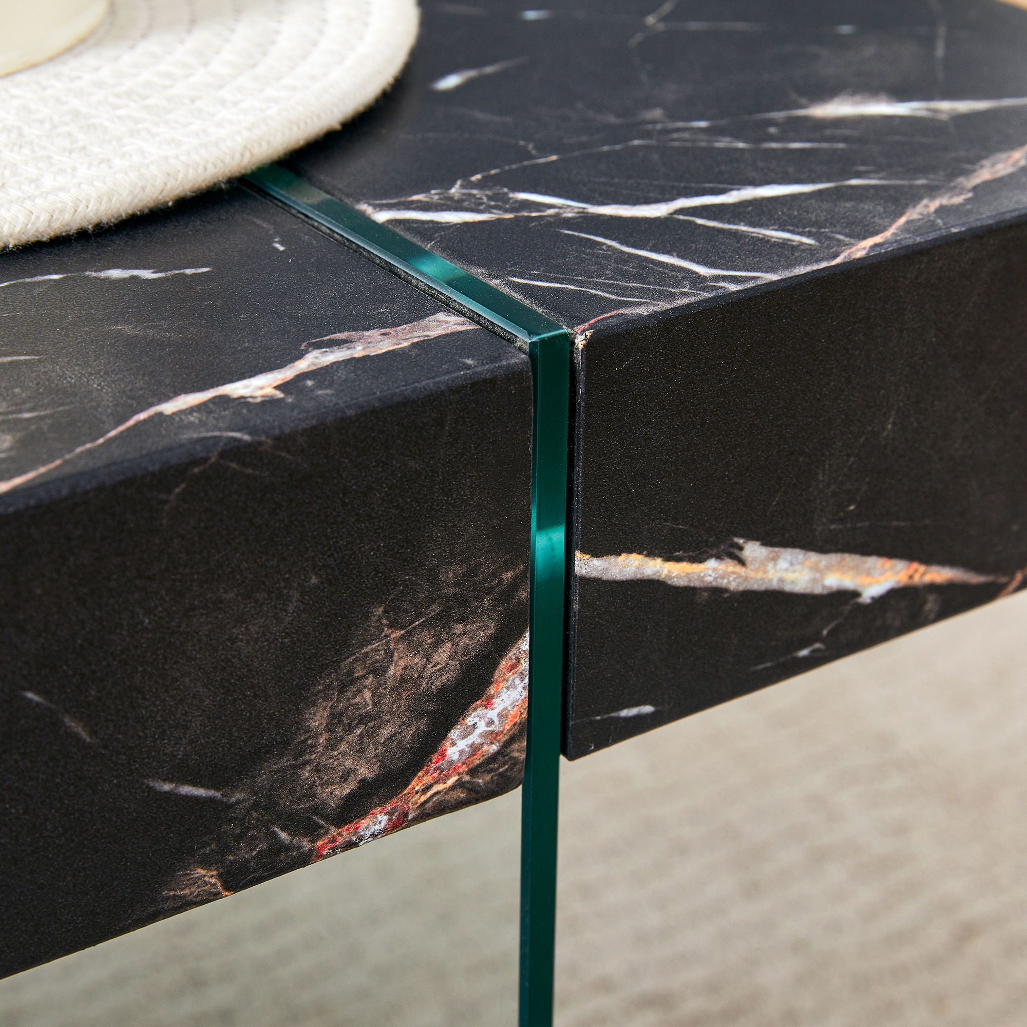 Modern Marble Patterned Coffee Table With Tempered Glass Legs