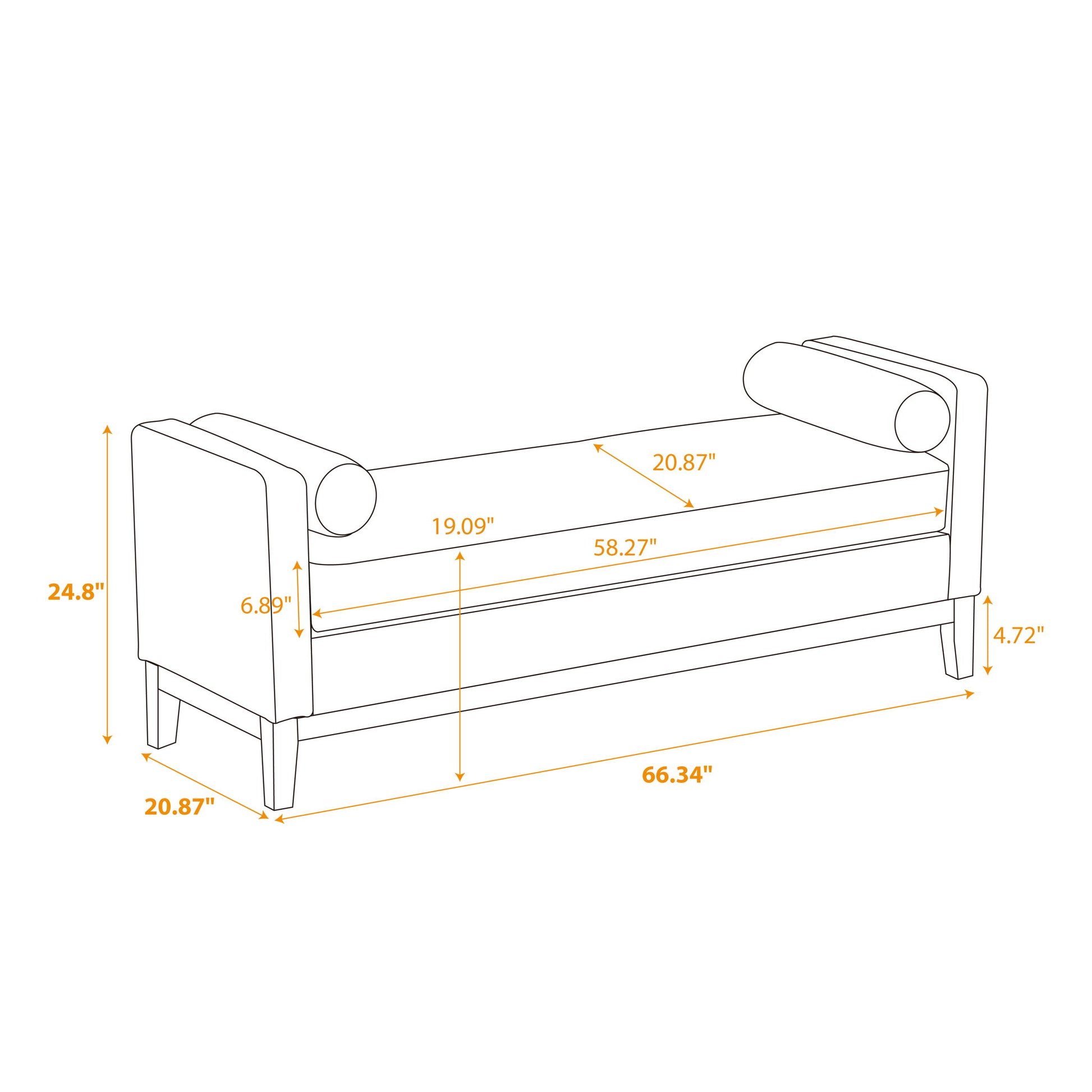 Elegant Upholstered Bench, Daybed, Ottoman With Wood Legs & Bolster Pillows - Ivory Boucle - Best Buy Furniture