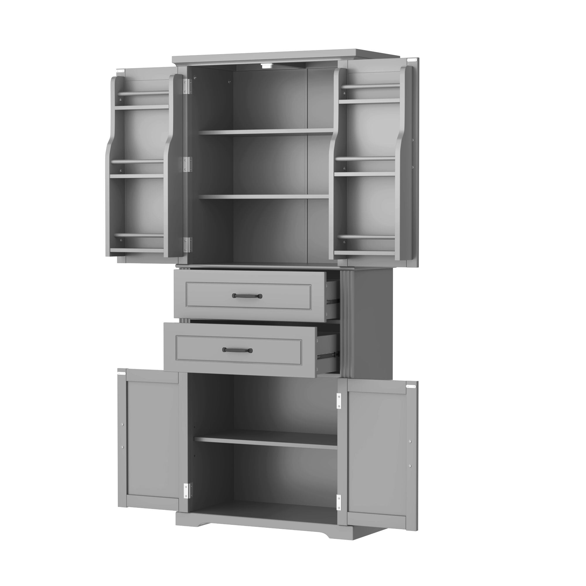 Multi Functional Storage Cabinet With Adjustable Shelves, 2 Drawers, Door Shelves