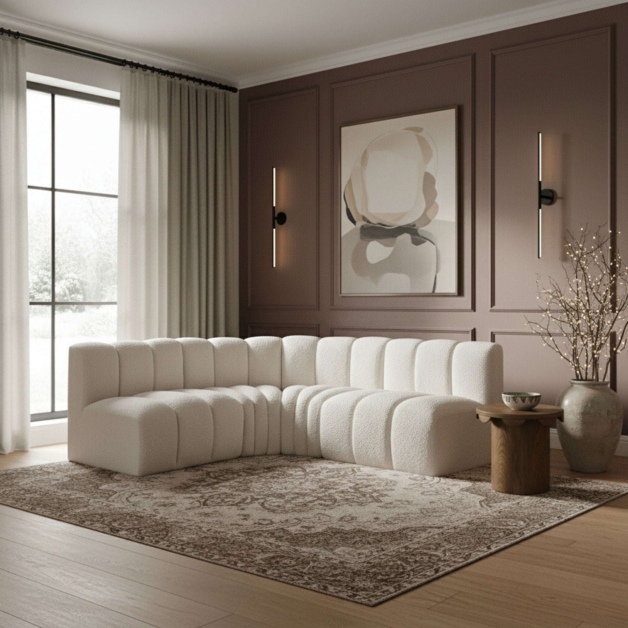 Arc - Boucle Fabric 4 Piece Corner Modular Sofa