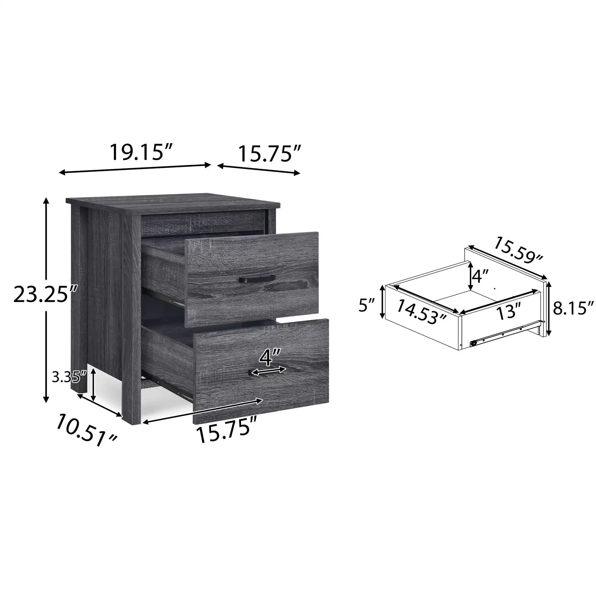 Titeca - Contemporary Wood 2 Drawer Nightstand