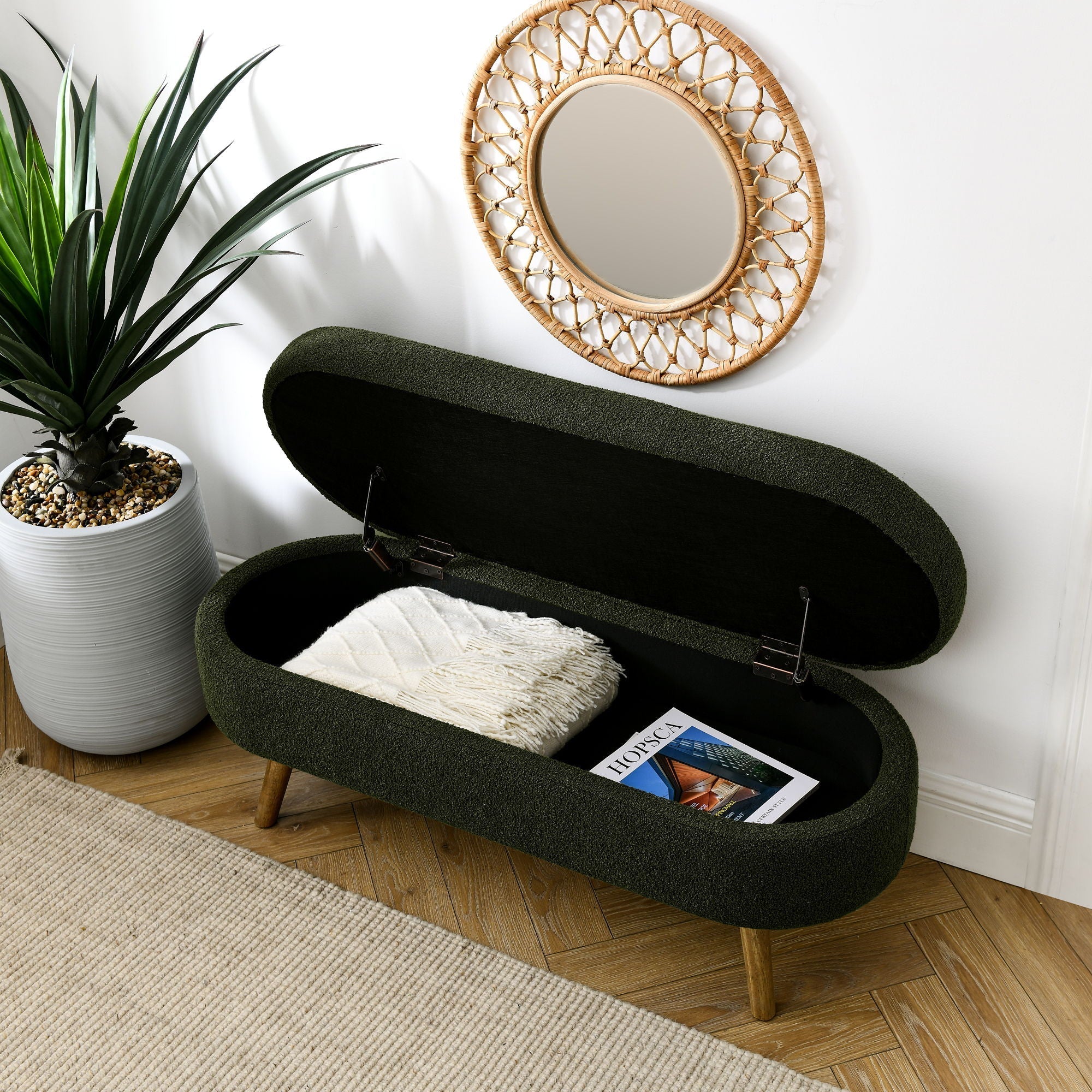 Ottoman Oval Storage Bench With Rubber Wood Legs