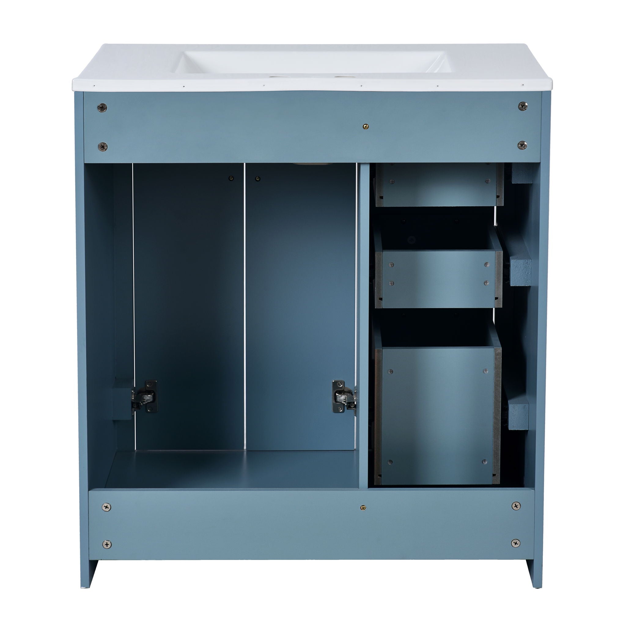 Ceramic Sink Combo, Freestanding Vanity Set With 3 Drawers & Soft Closing Doors