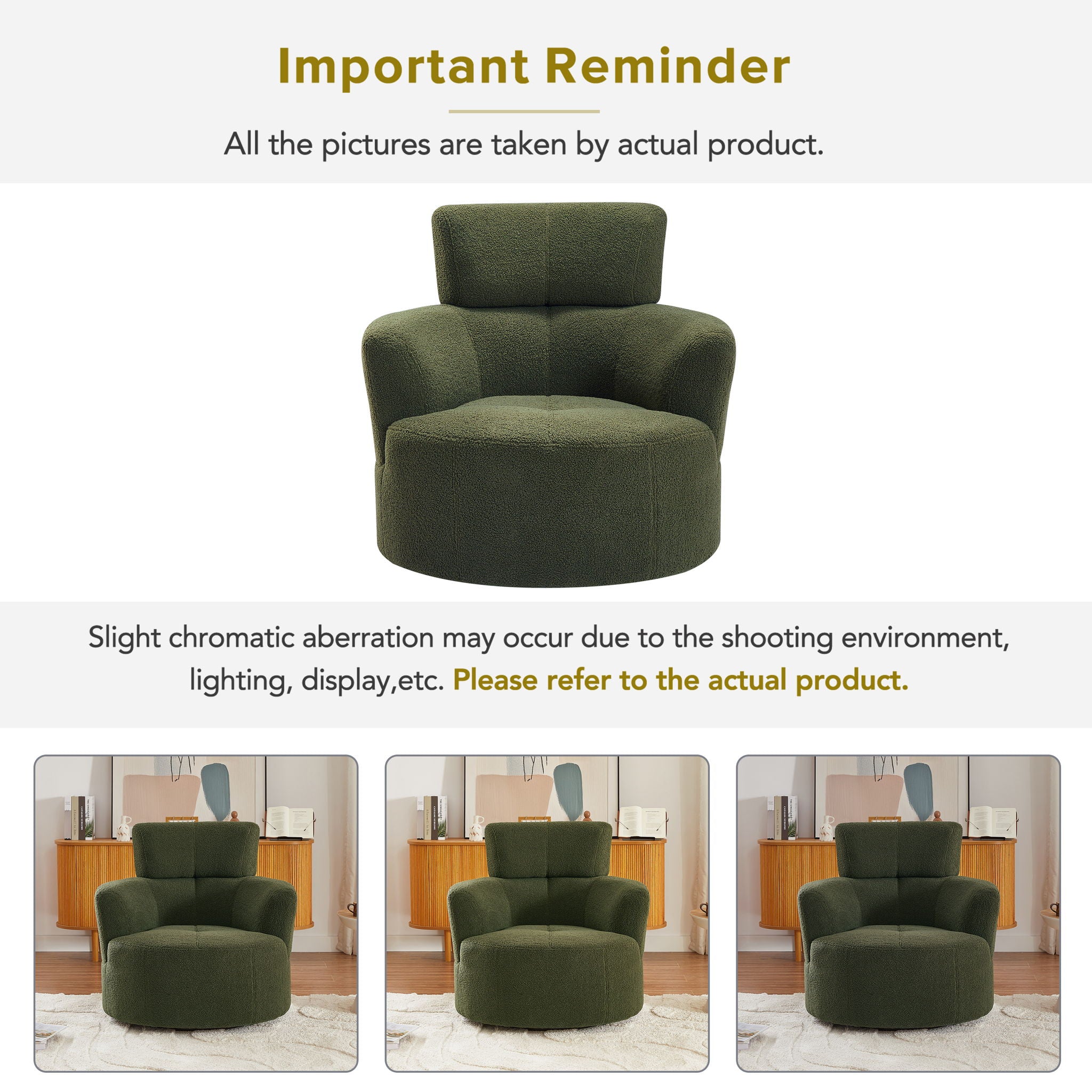 360° Swivel Chair Upholstered Accent Barrel Chair With Adjustable Headrest