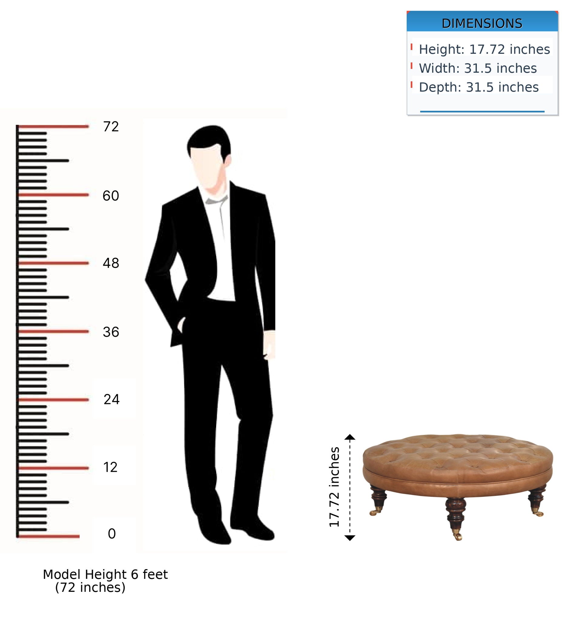 Buffalo - Round Ottoman With Castor Legs - Brown