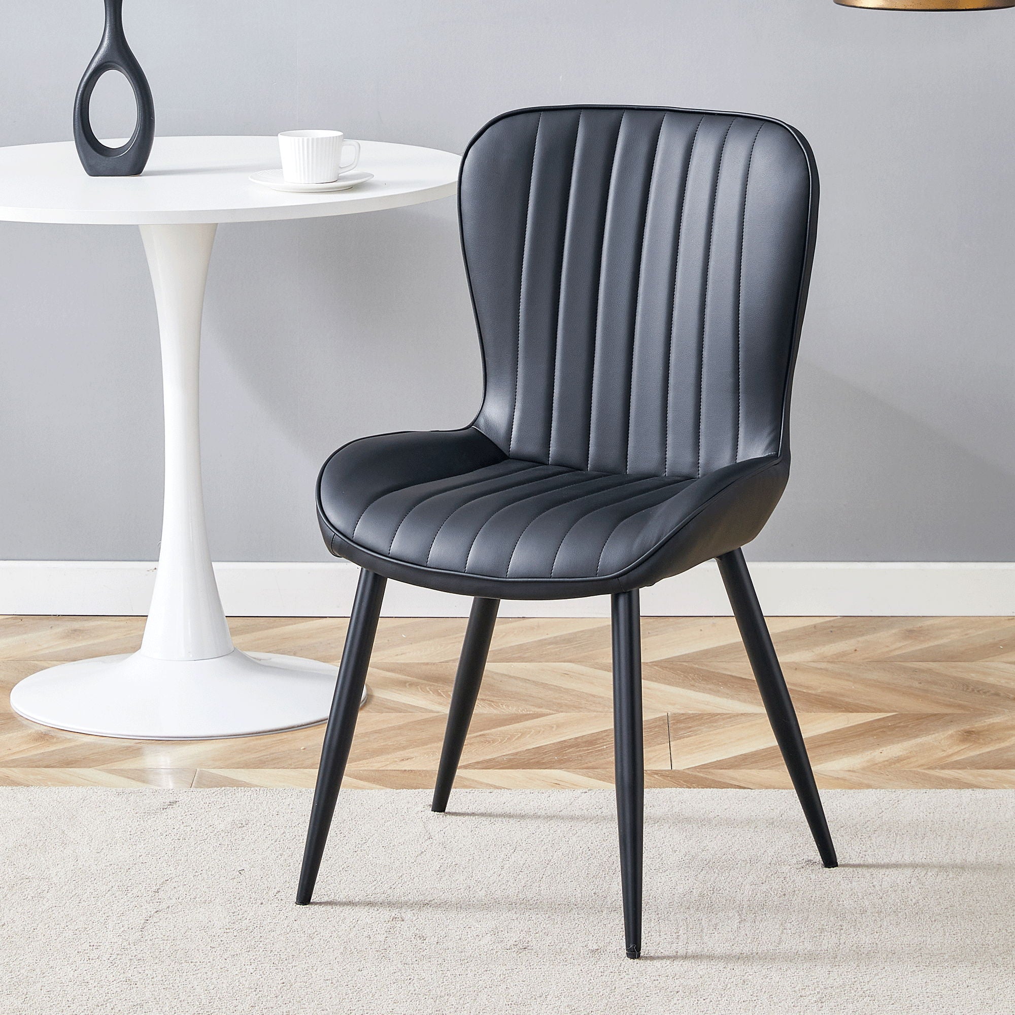 Minimalist Ergonomic Dining Chair (Set of 4) With Curved Cushions And Metal Frame - Black