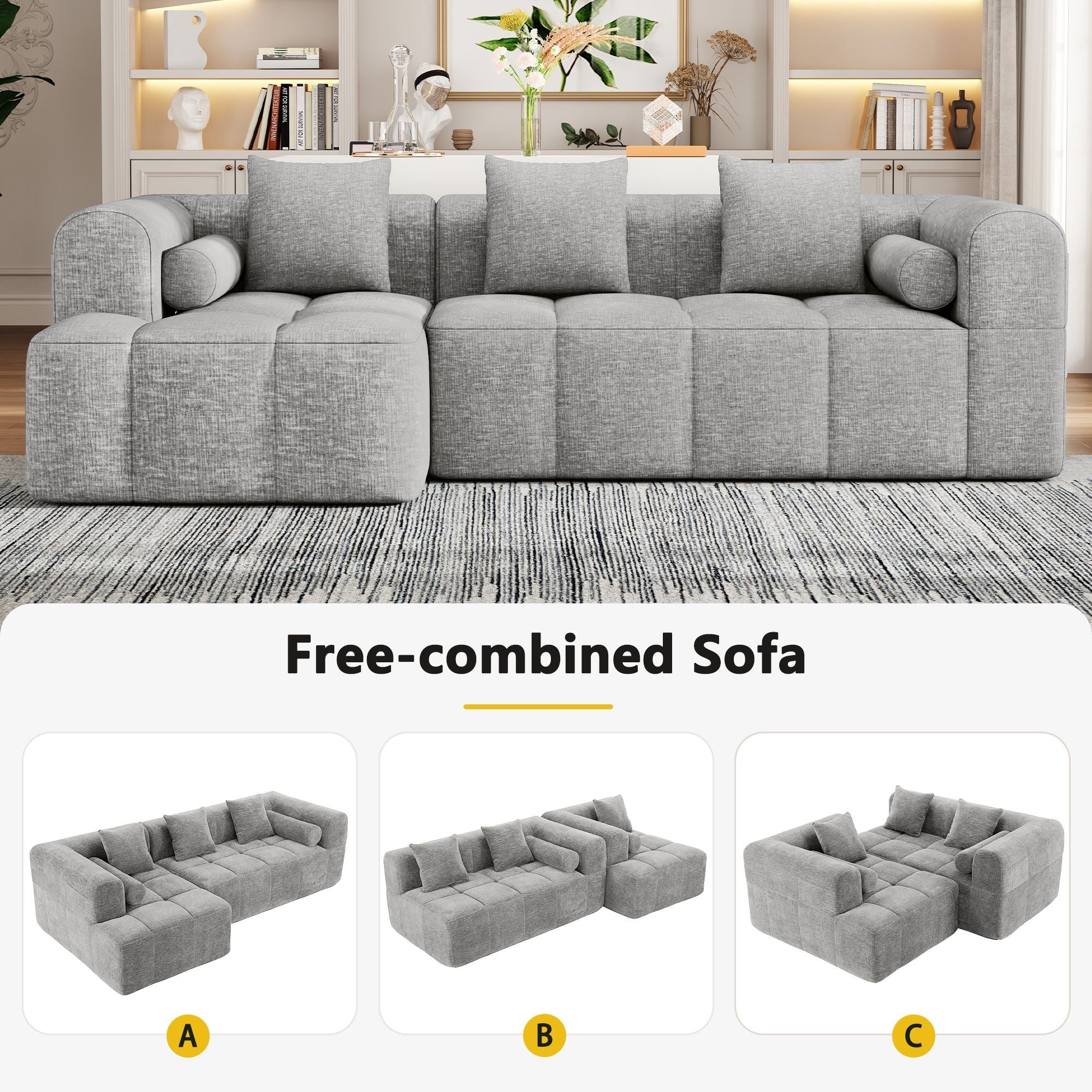 Sectional Free Combined Sofa With 2 Side Pockets
