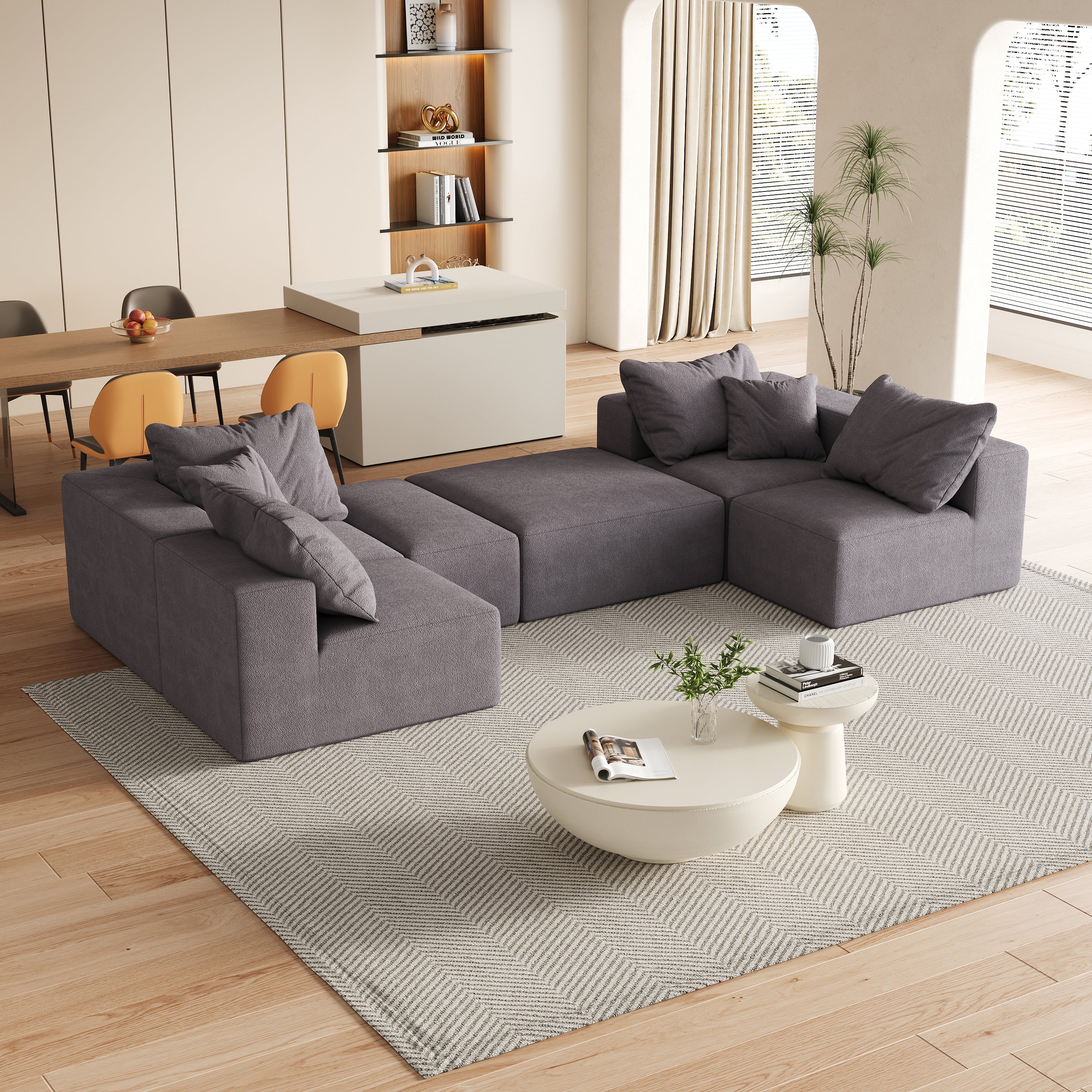 Modern Upholstered Sectional Boneless Couch Set
