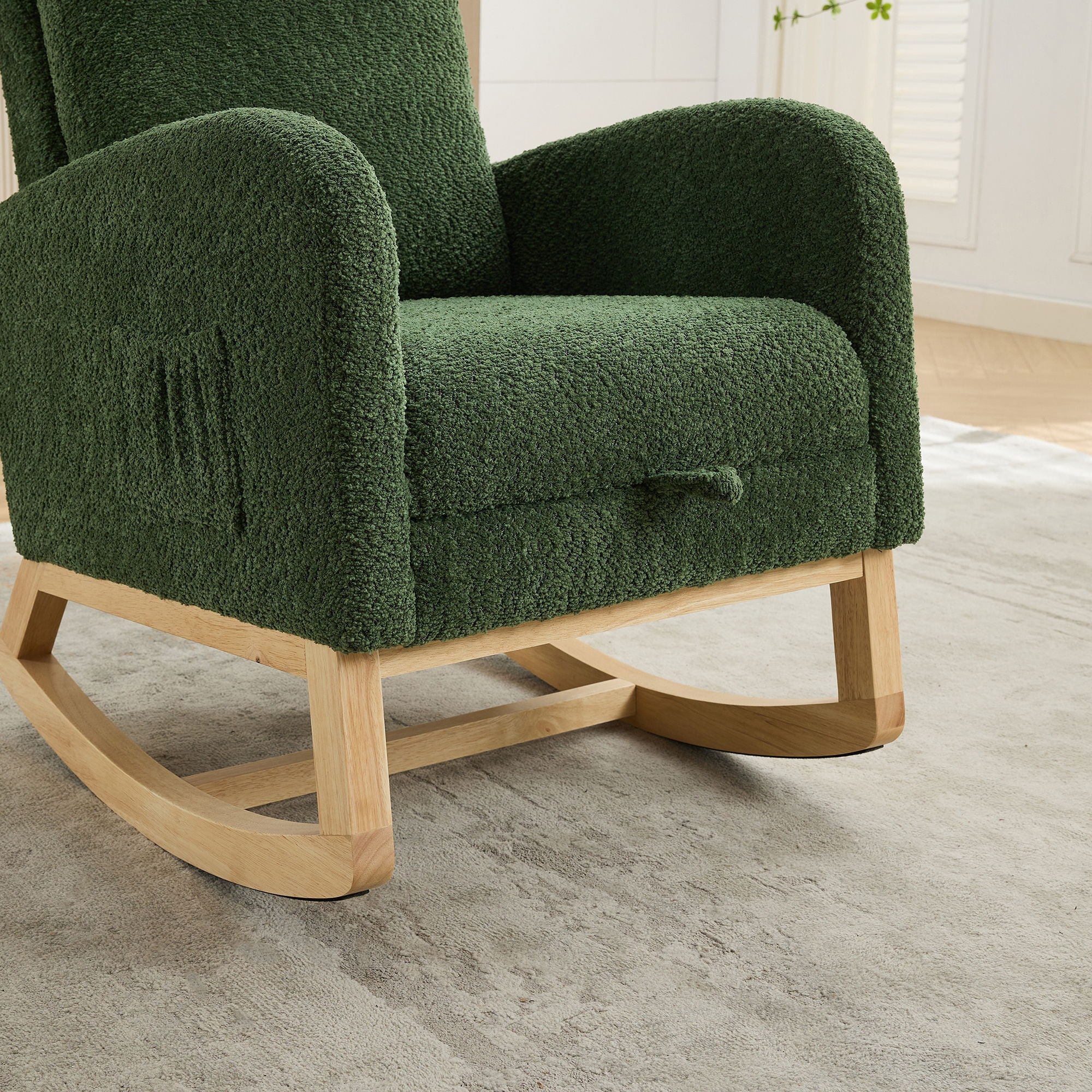 High Back Glider Rocking Chair With Retractable Footrest And Rubber Wood Legs