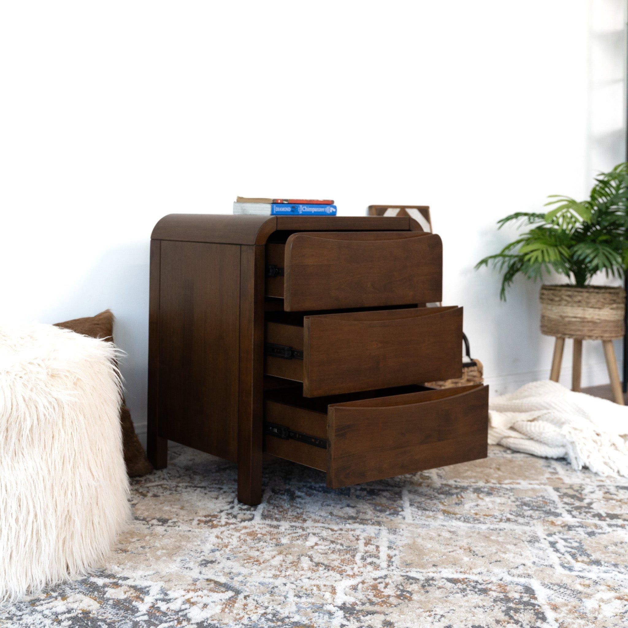 Lionel - Mid-Century Modern Nightstand 3 Drawer Bed Side Table - Brown