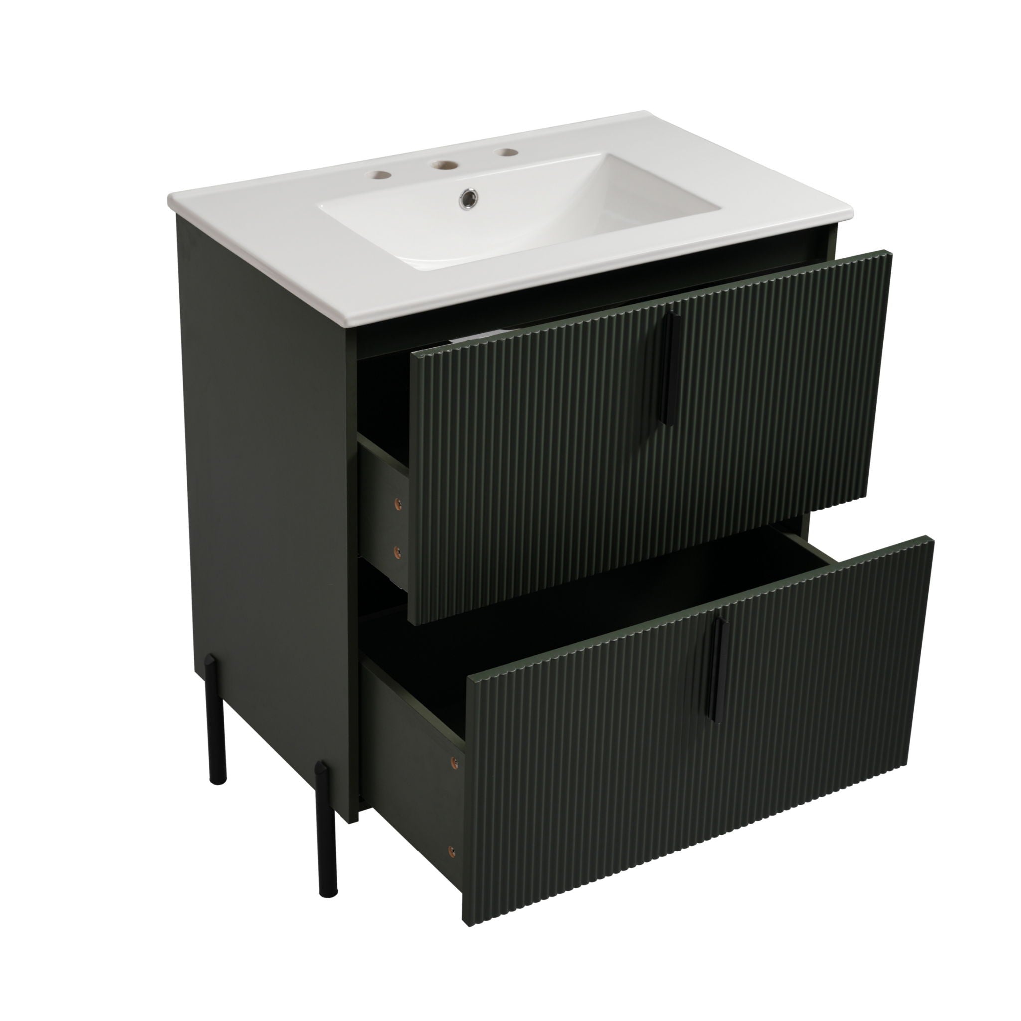Bathroom Vanity With Ceramic Sink, Fluted Design