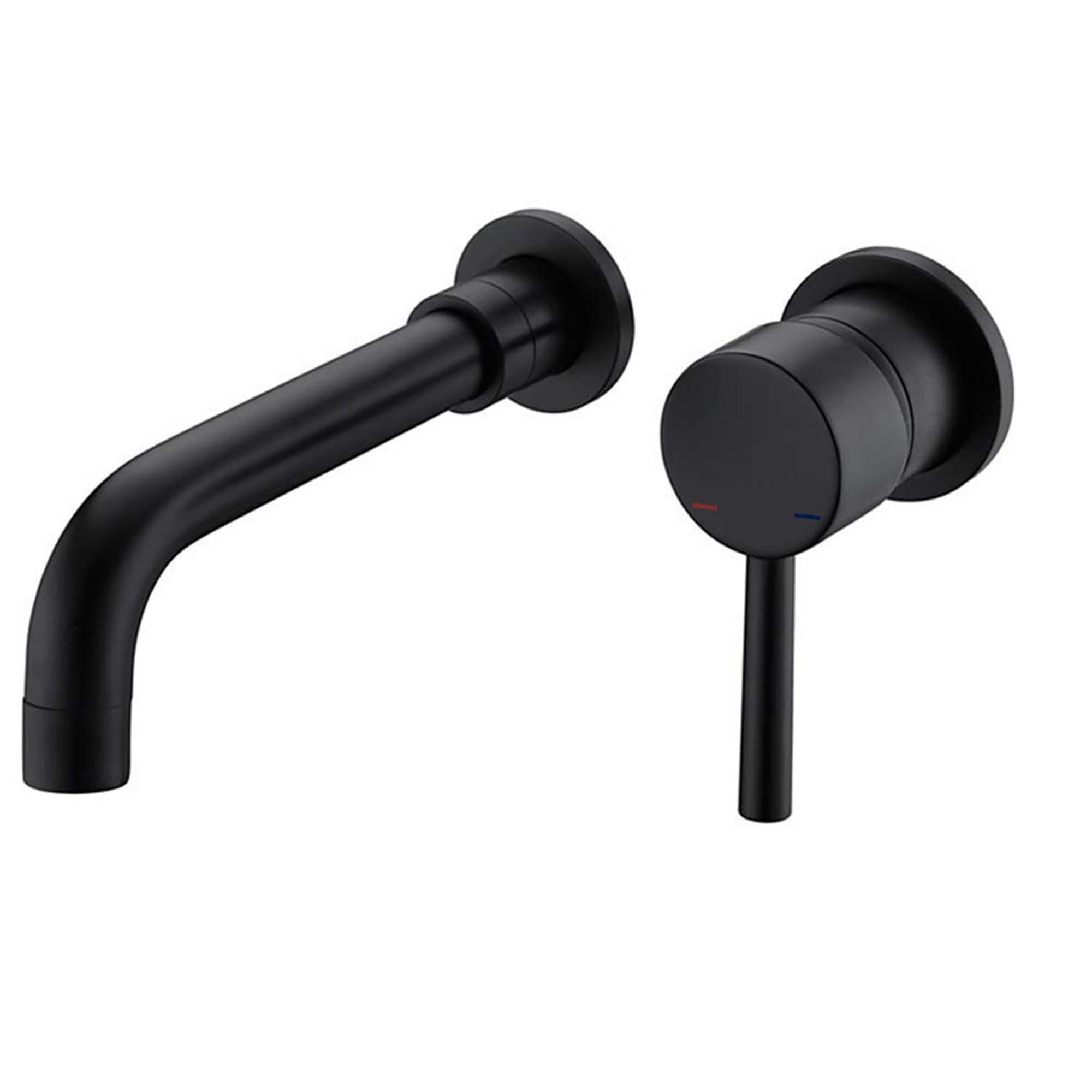 Modern Wall Mount Single Handle Bathroom Sink Faucet, Curved Spout - Matte Black Brass