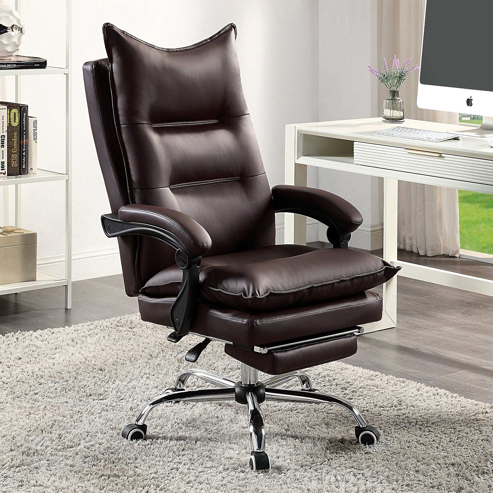 Contemporary Office Chair with Brown Leatherette Padded Armrests