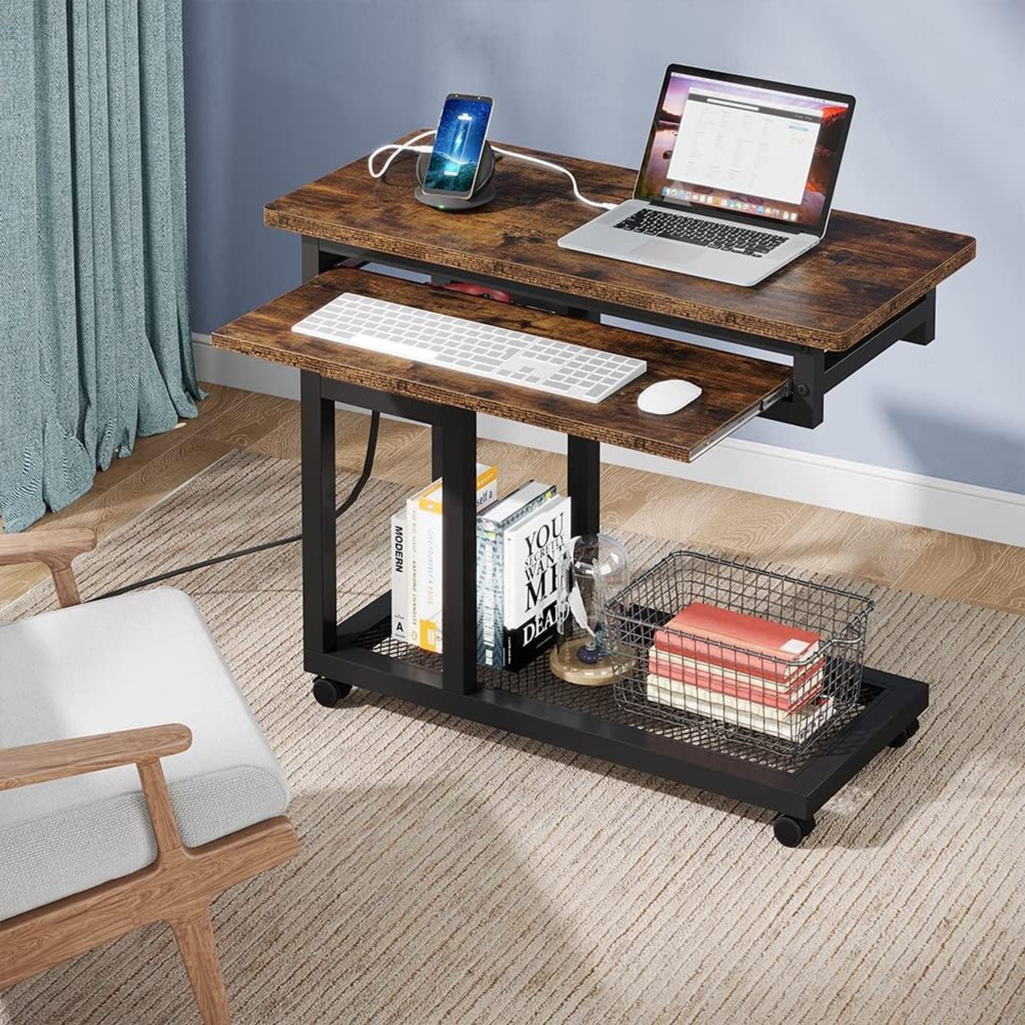 Adjustable Portable C-Shaped Desk With Power Outlet & USB Ports