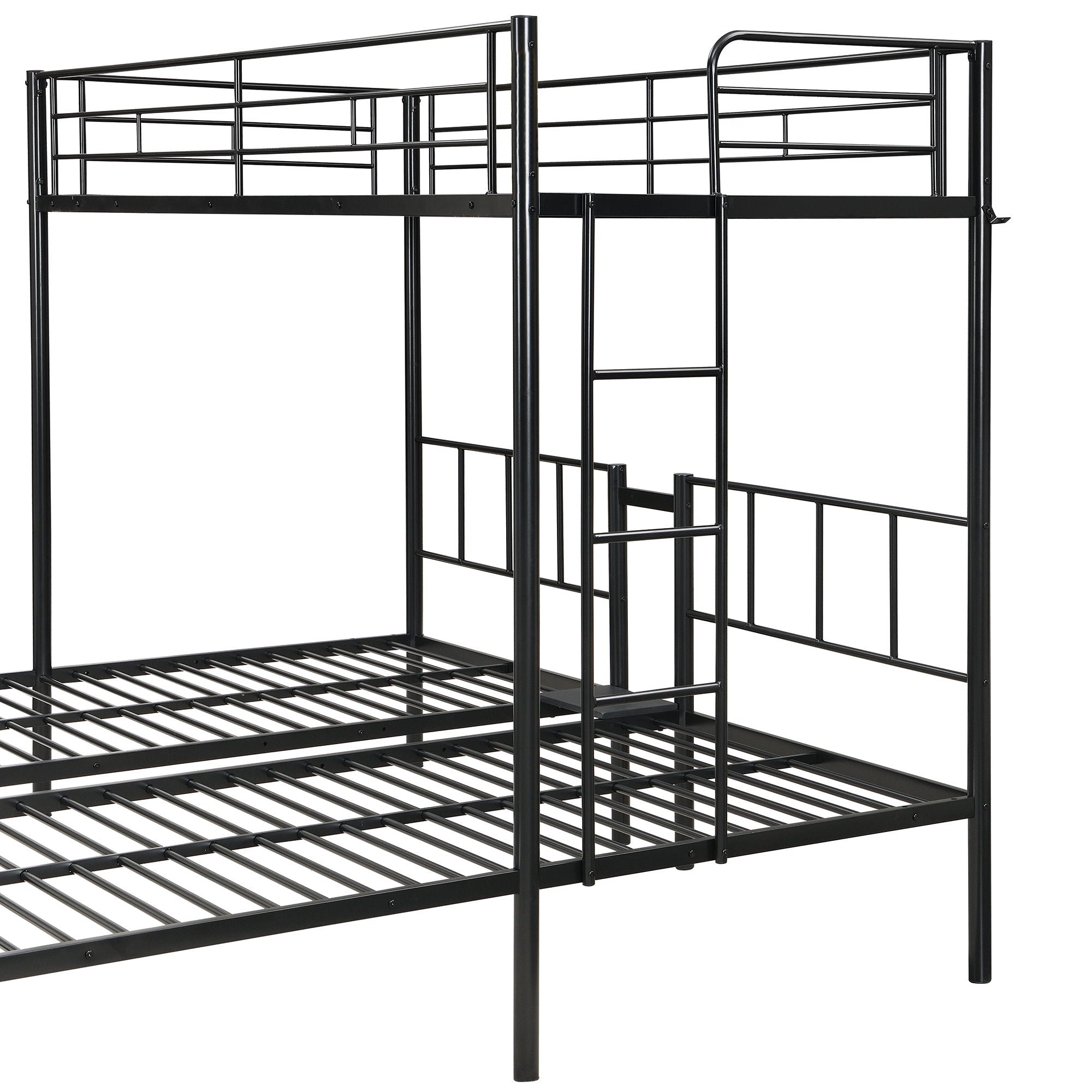 Twin Over Twin Over Twin Triple Bunk Bed With Safety Rails And Storage Shelf - Black
