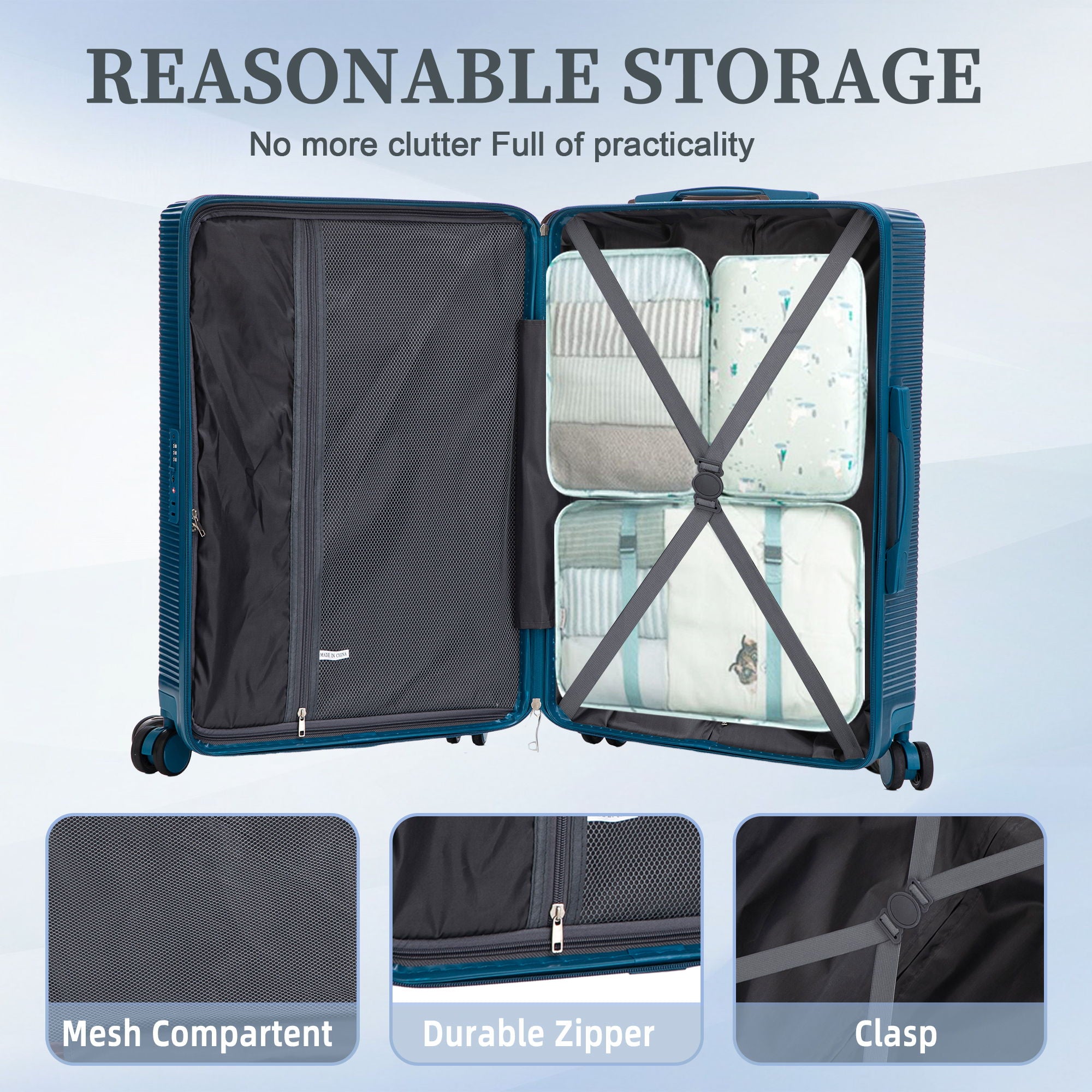 20" / 24" / 28" 3 Pieces / Set Spinner Wheel Luggage, Carry On Suitcase, Matching Color, TSA Combination Lock