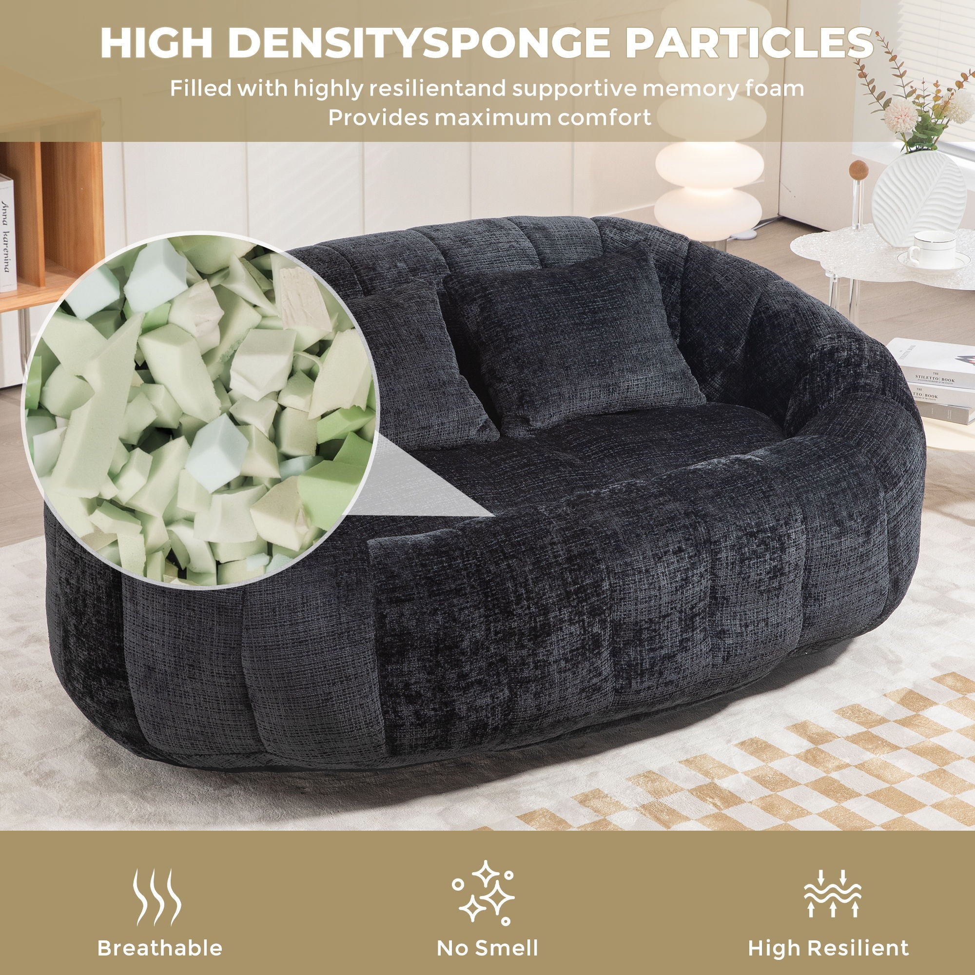 Bean Bag Lazy Sofa, Durable Comfort Lounger High Back Bean Bag Chair Couch