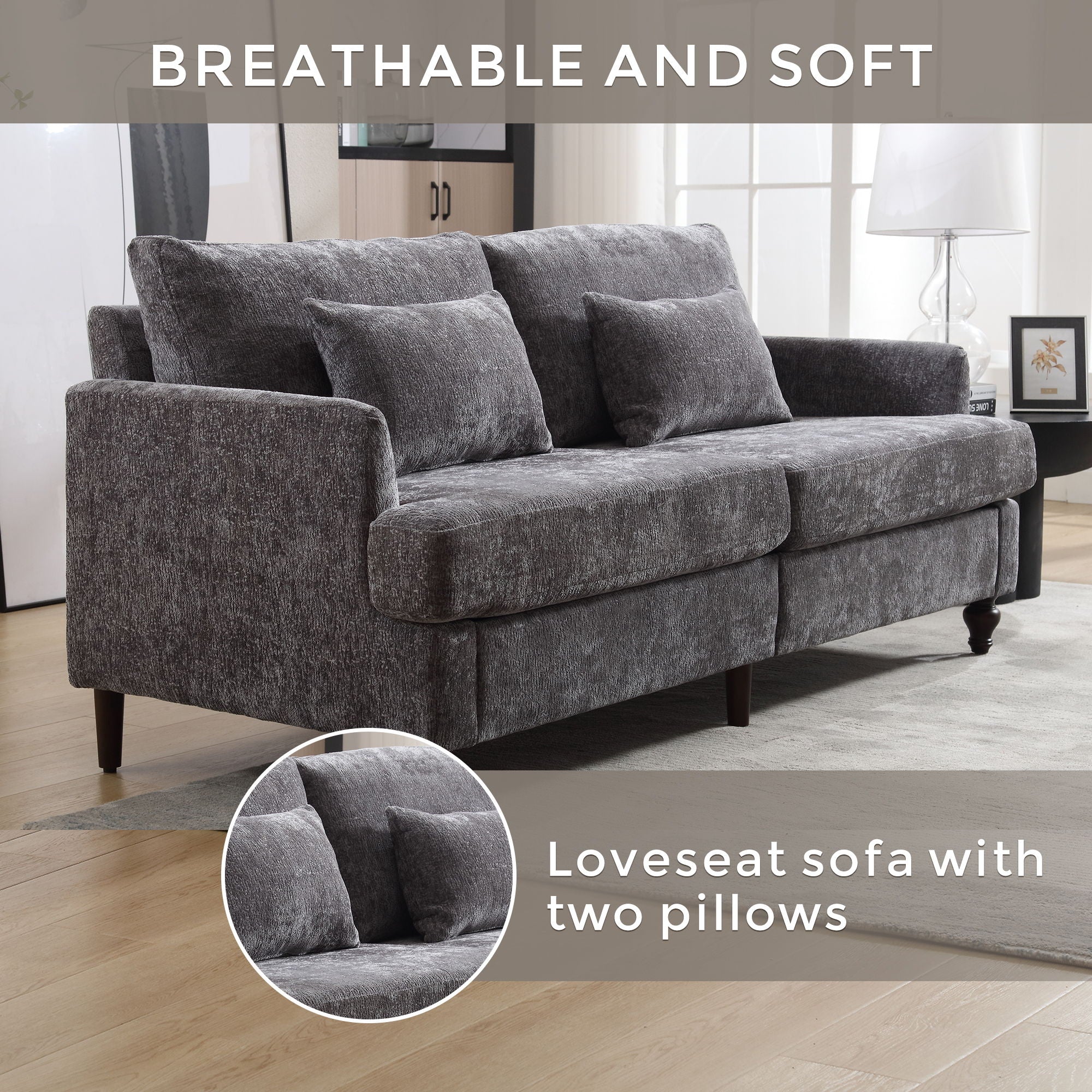 Mid Century Modern Chenille Fabric Loveseat Sofa, 2 Seat Upholstered Couch