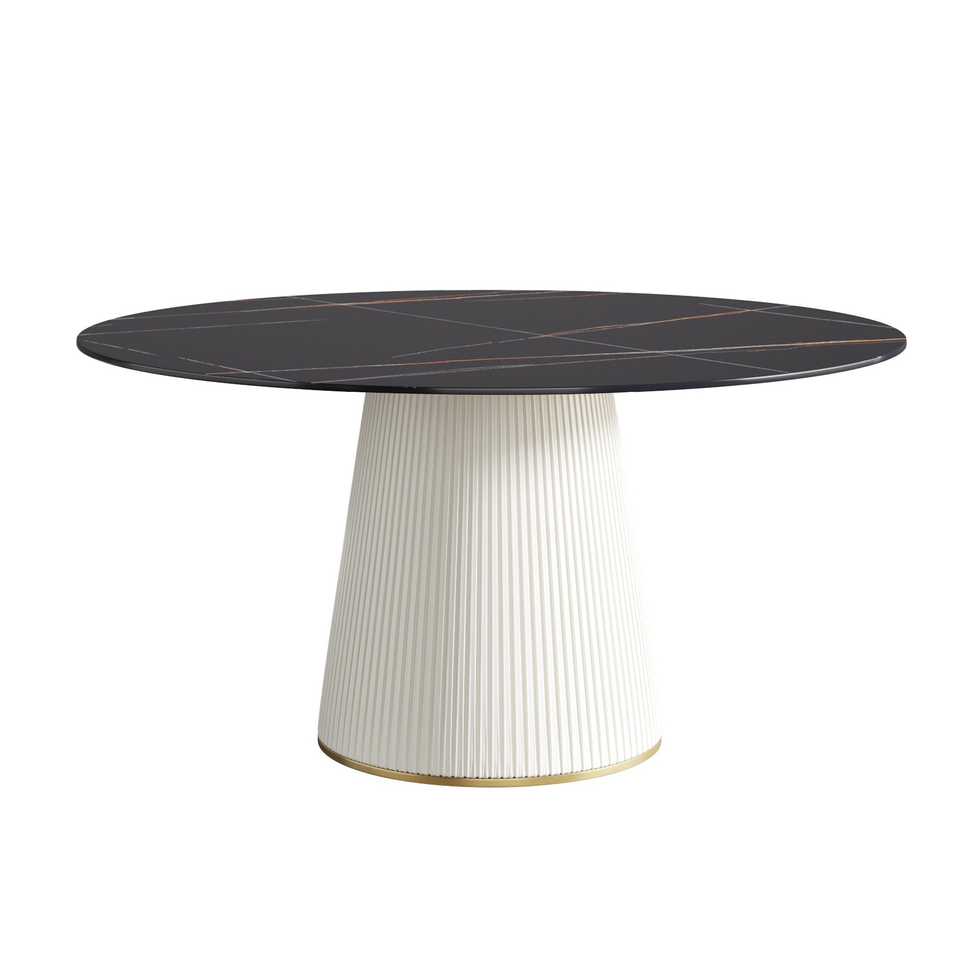 Modern Artificial Stone Round Plywood Base Dining Table, Can Accommodate 8 People, (Not Including Chairs) - Black / Beige - Best Buy Furniture