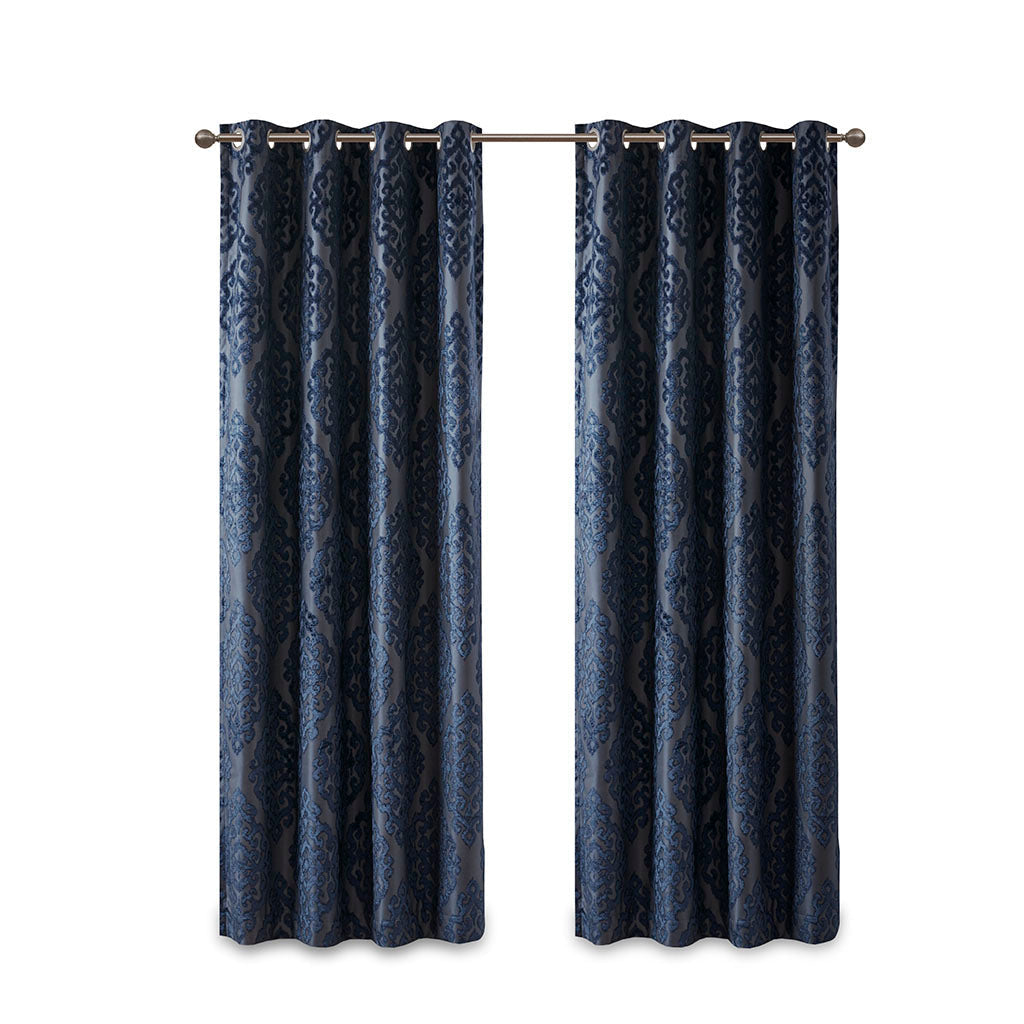 Knitted jacquard damask total blackout grommet top curtain panel (only 1 pc panel)