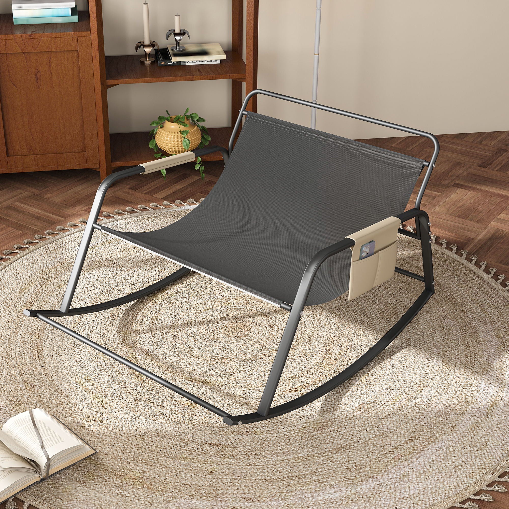 Rocking Chair With Storage, Cushions & Armrests