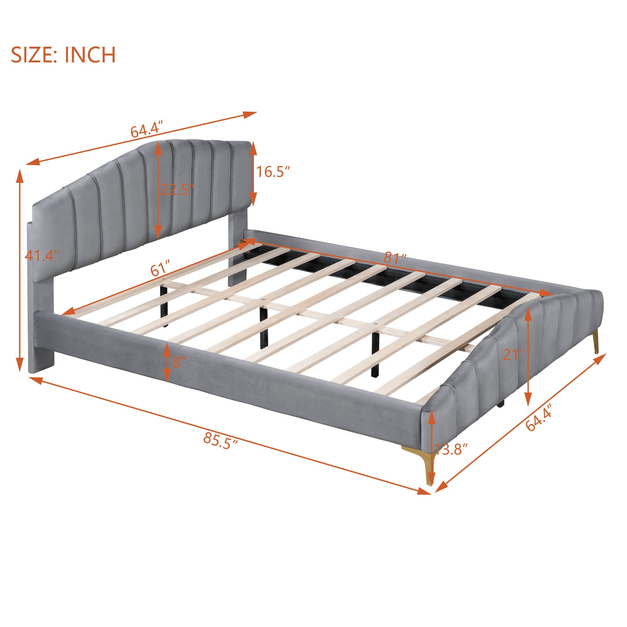 Platform Bed With Thick, Stylish Stripe Decorated Bedboard And Elegant Leg