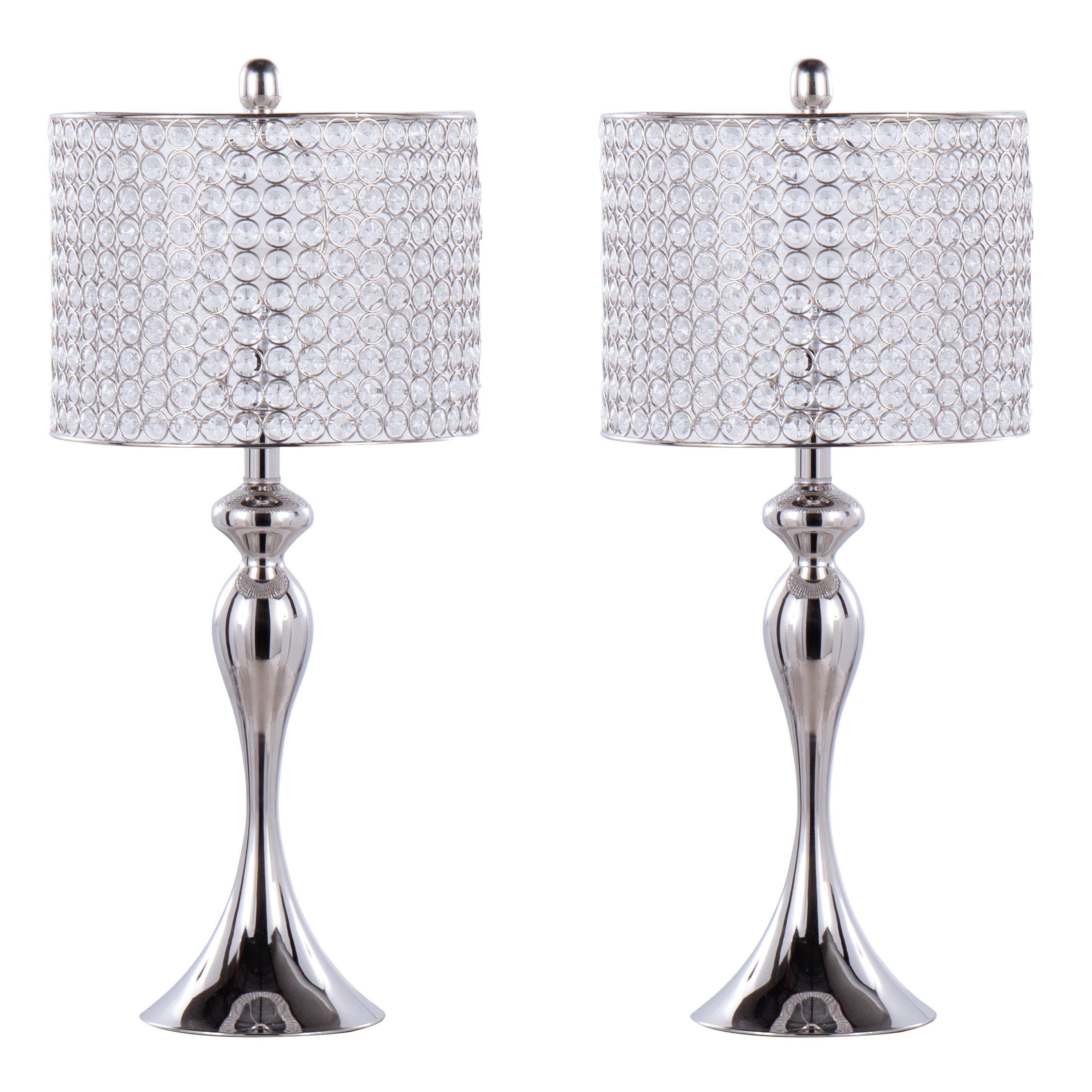 Ashland 27" Contemporary Metal Table Lamp Set in Polished Nickel
