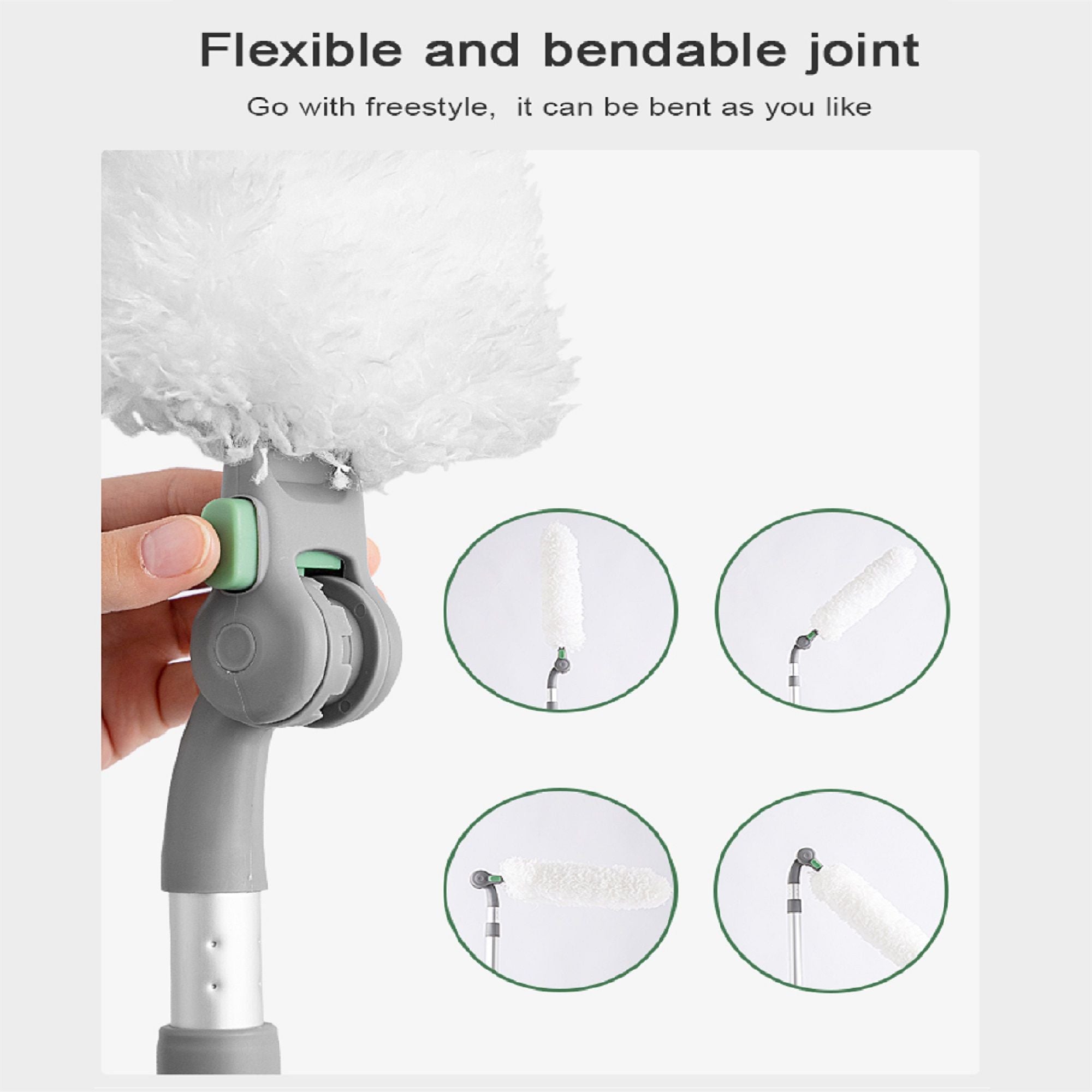 Long Handle Duster With Extension Bar, Home Dust Collector - White