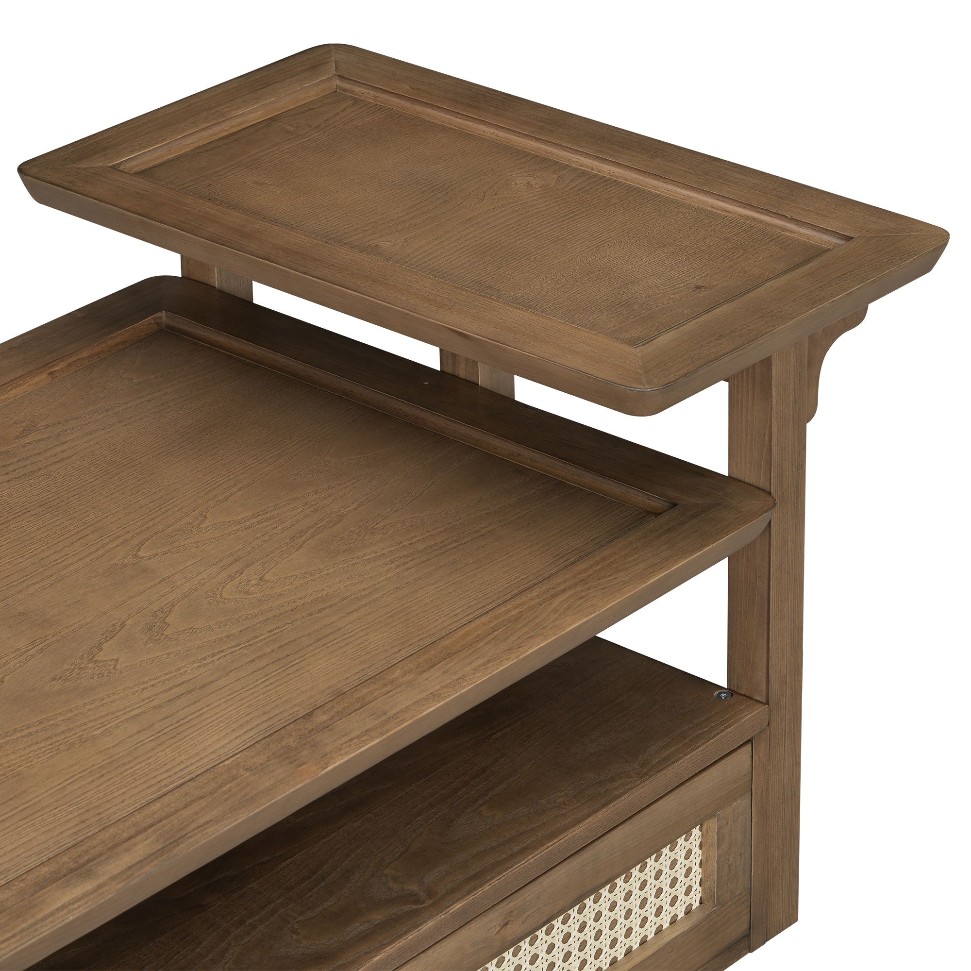 Coffee Table With 1 Storage Shelf, 2 Tabletops And 1 Rattan Drawer