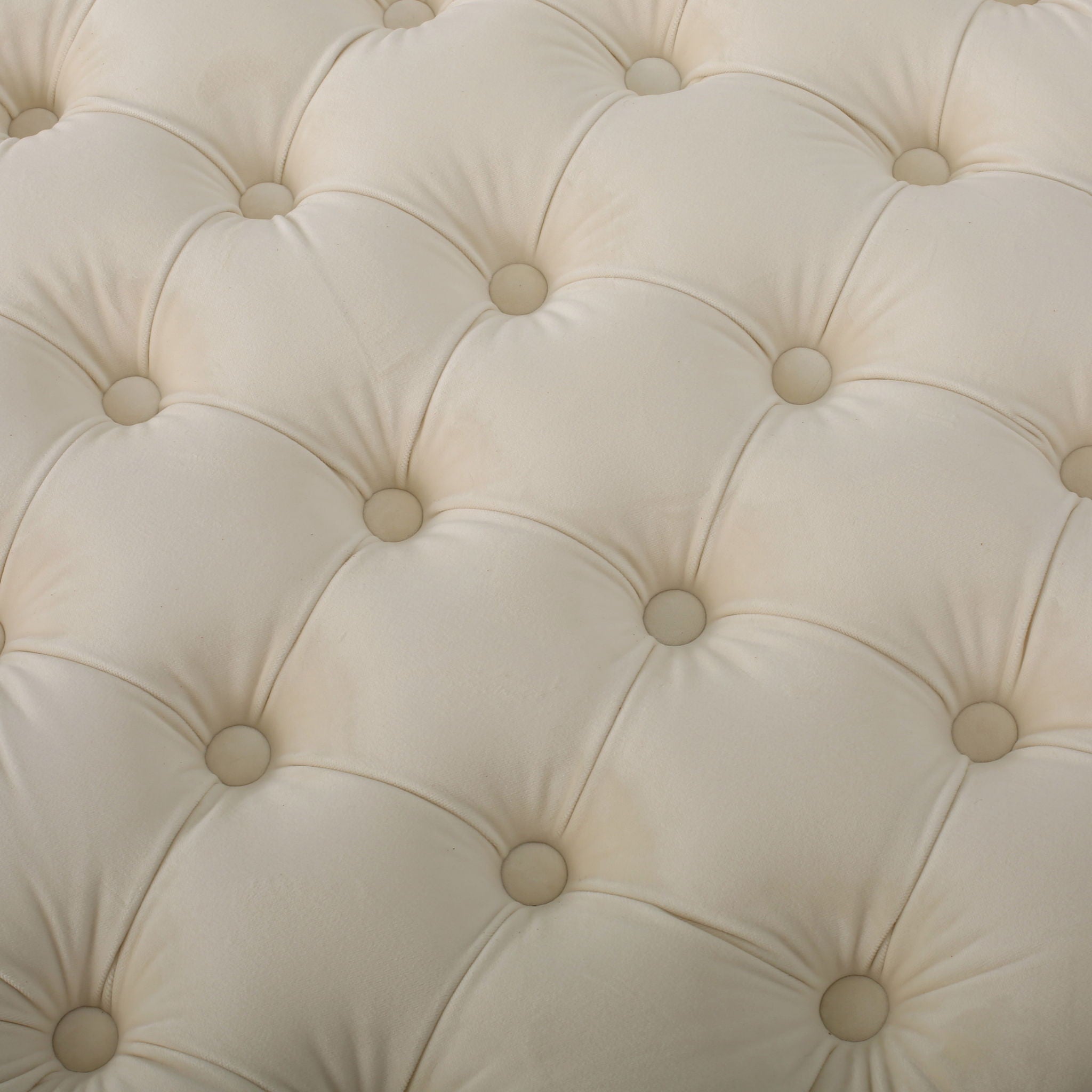 Modern Glam Ottoman With Velvet Upholstery And Button Tufted Design - Ivory