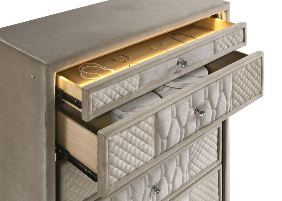 Lorient - 5-Drawer LED Chest Of Drawers - Ivory And Camel