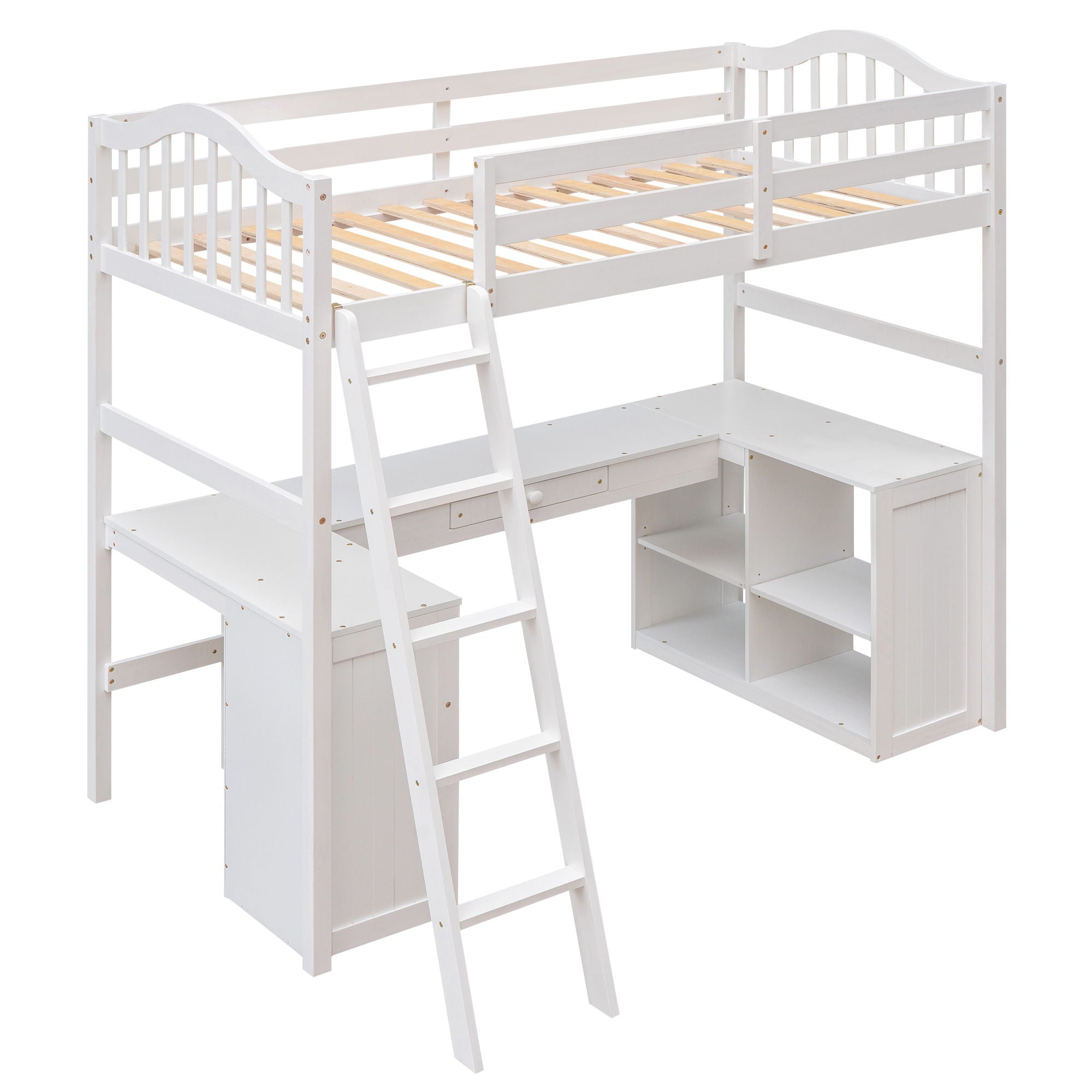 Loft Bed With Drawers, Cabinet, Shelves With Desk