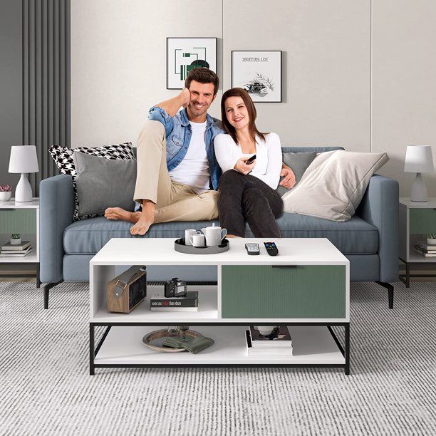 Watson - Wood Coffee Table Steel Frame With Shelves And Drawer - Best Buy Furniture