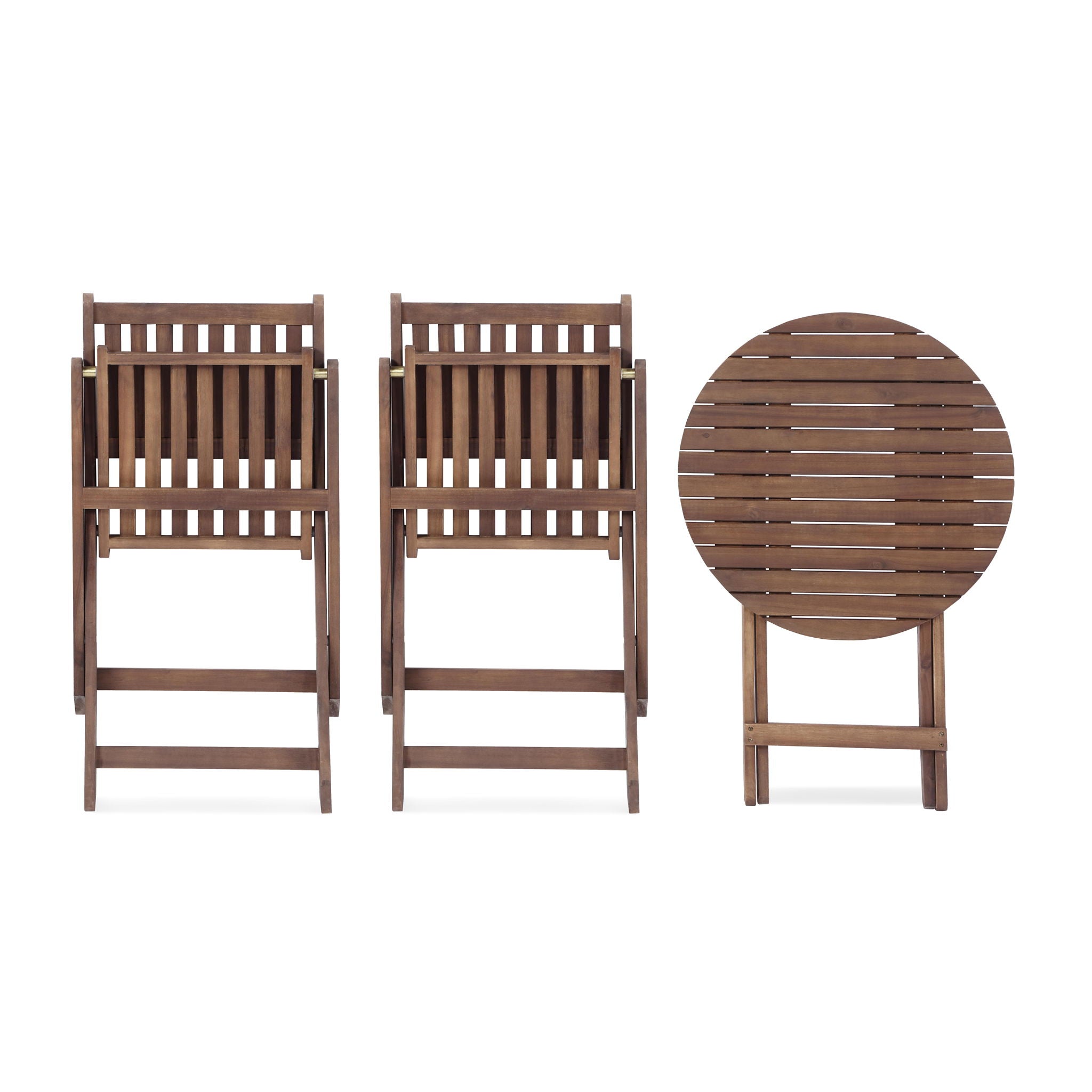 3 Piece Acacia Bistro Set, Folding Patio Furniture With 1 Coffee Table And 2 Foldable Chairs