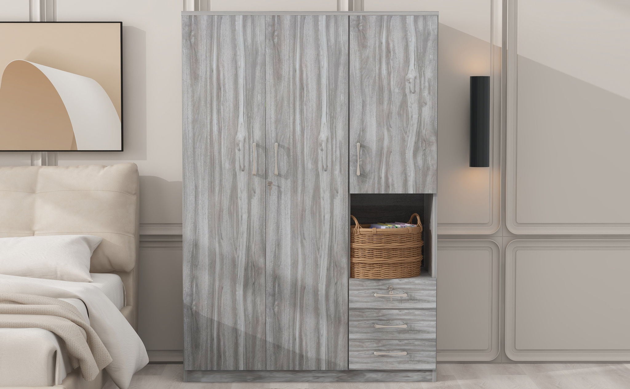 2 Doors Wardrobe Storage For Bedroom With Shelves And 3 Drawers