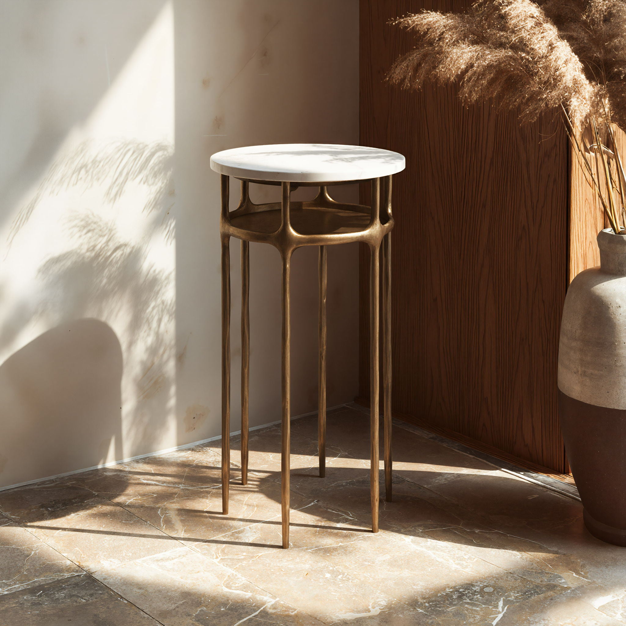 Bild - Side Table - White & Brass