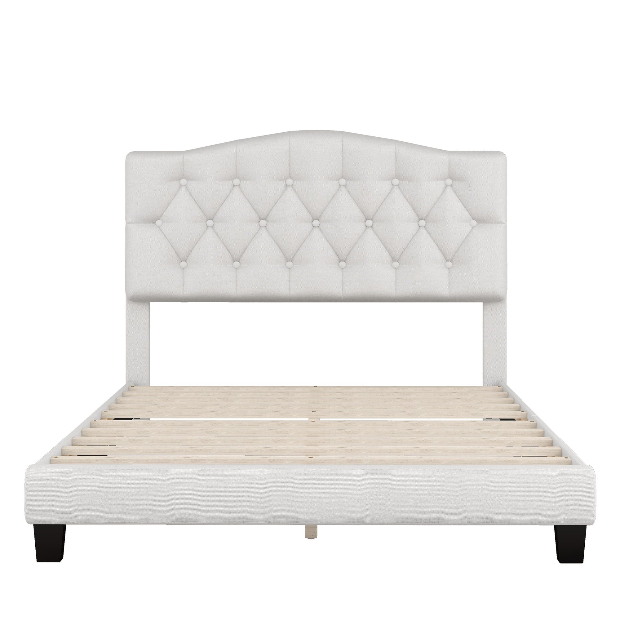 Upholstered Platform Bed With Saddle Curved Headboard And Diamond Tufted Details