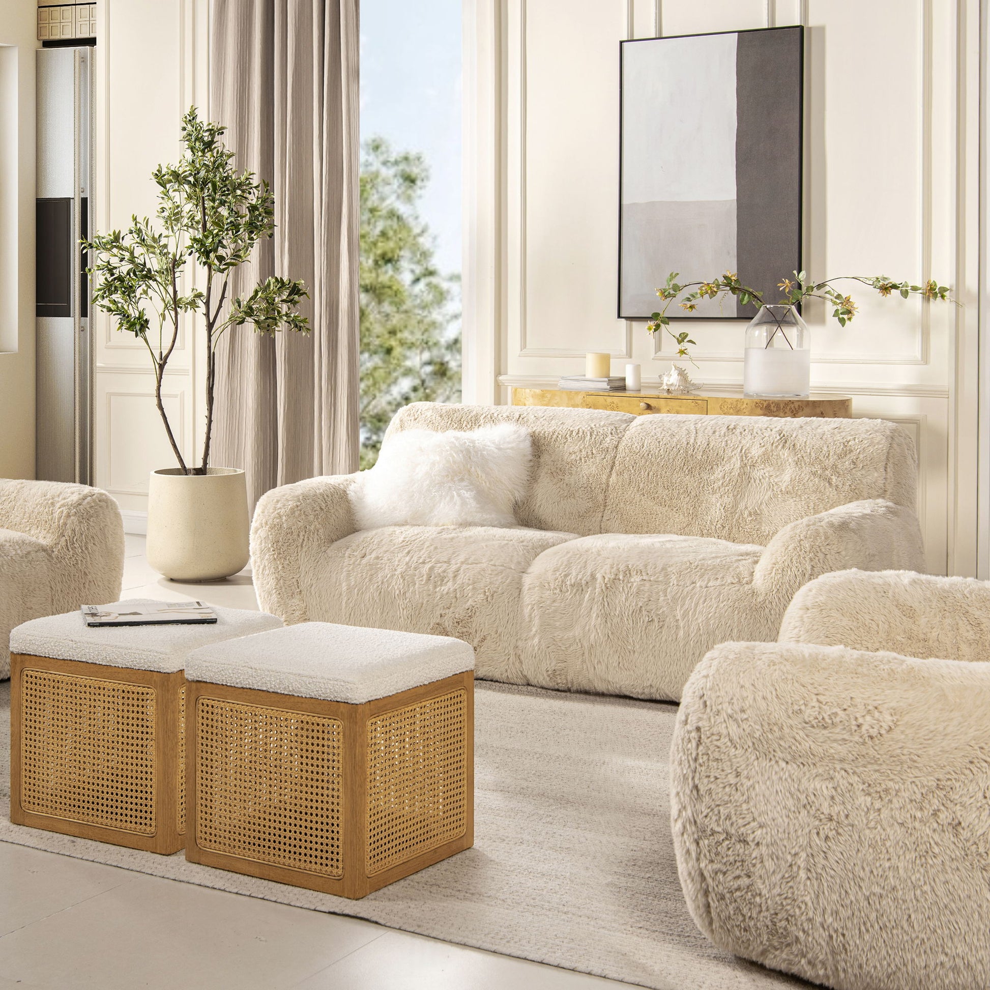 Summit - Faux Sheepskin Overstuffed Sofa - Cream Beige - Best Buy Furniture