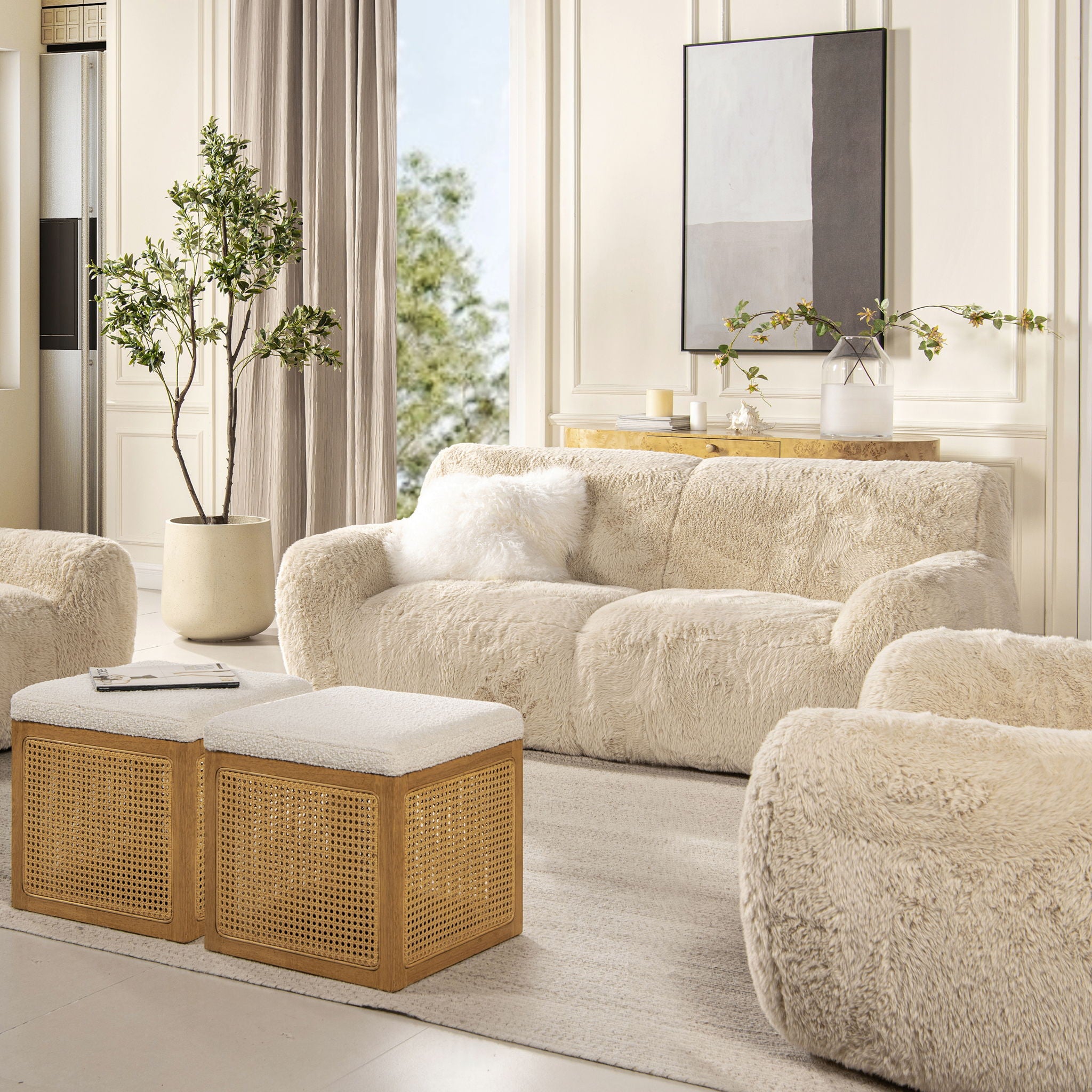 Summit - Faux Sheepskin Overstuffed Sofa - Cream Beige - Best Buy Furniture