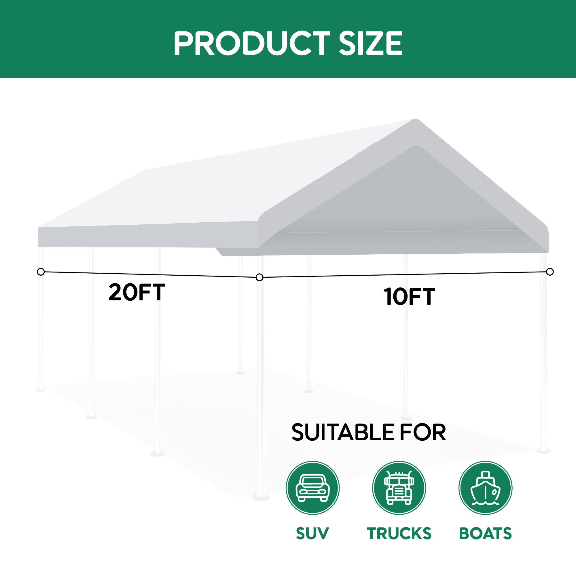 10 X 20 Ft Carport Canopy Cover Replacement Heavy Duty Waterproof Fabric With 36 Bungee Cords UV & Tear Resistant (Cover Only) - White - Best Buy Furniture