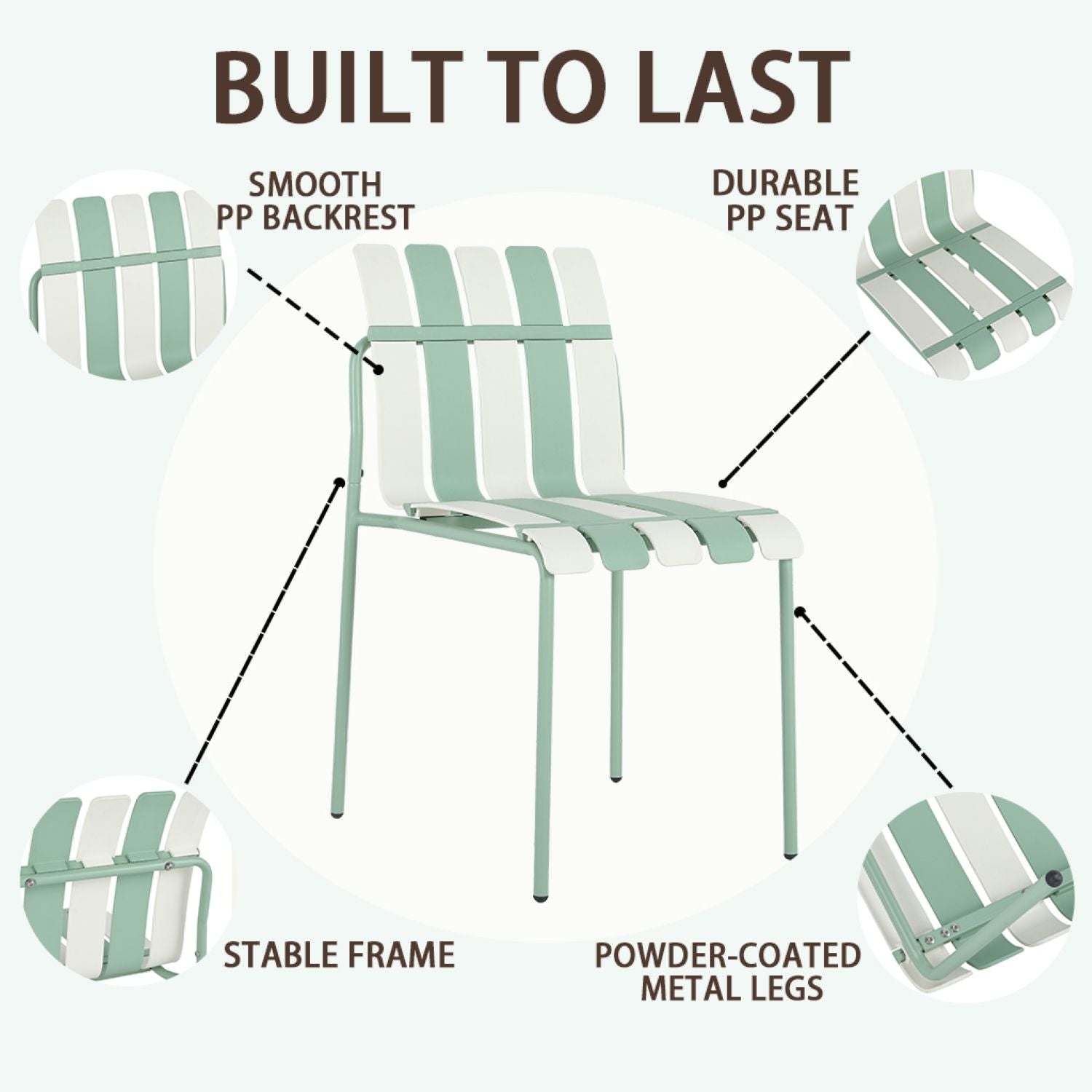 4 Piece Set Of Single Chairs With Modern Color Blocking Design, UV Resistant And Rust Proof - Haze Green / White