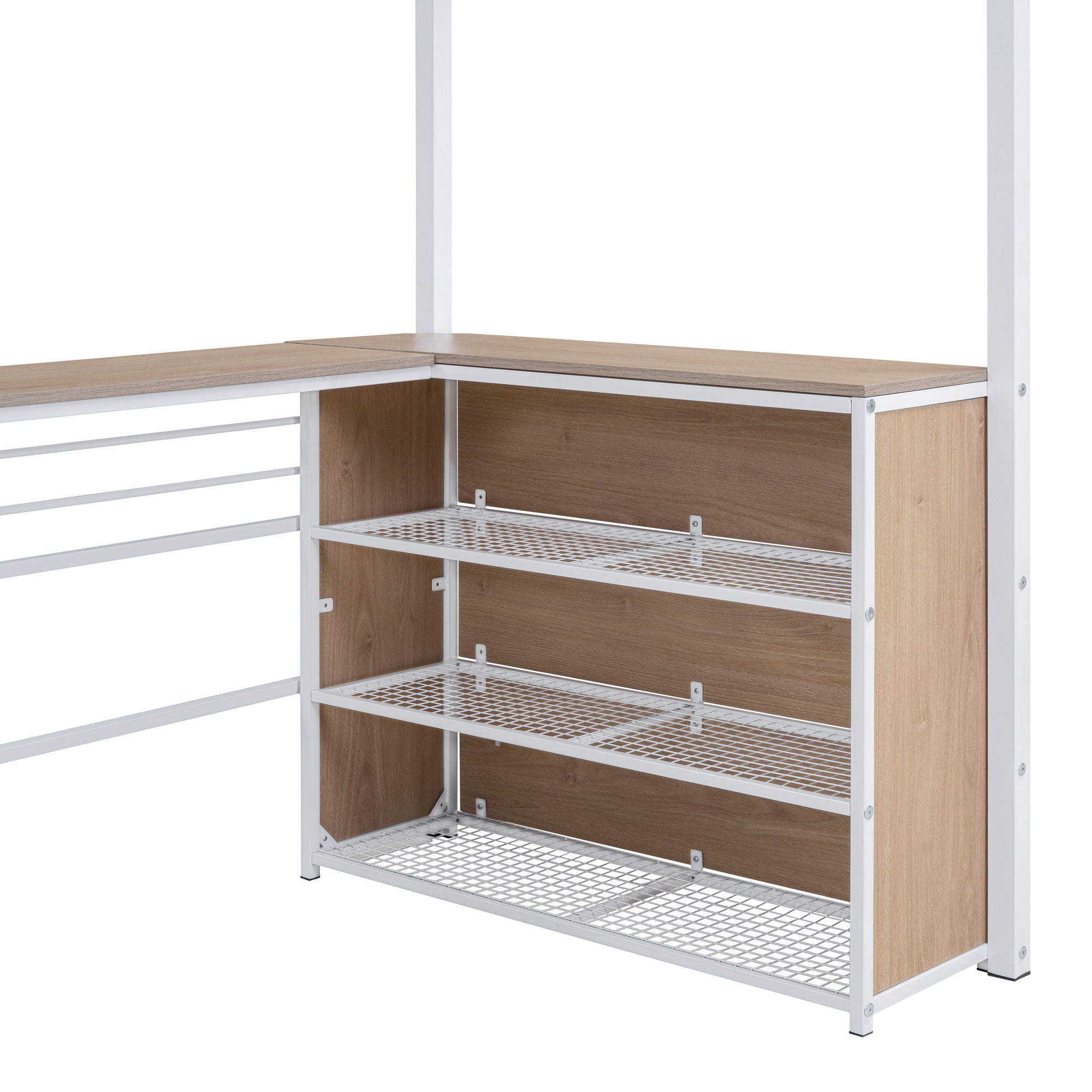 Loft Bed & 3 Layers Of Shelves And L-Shaped Desk