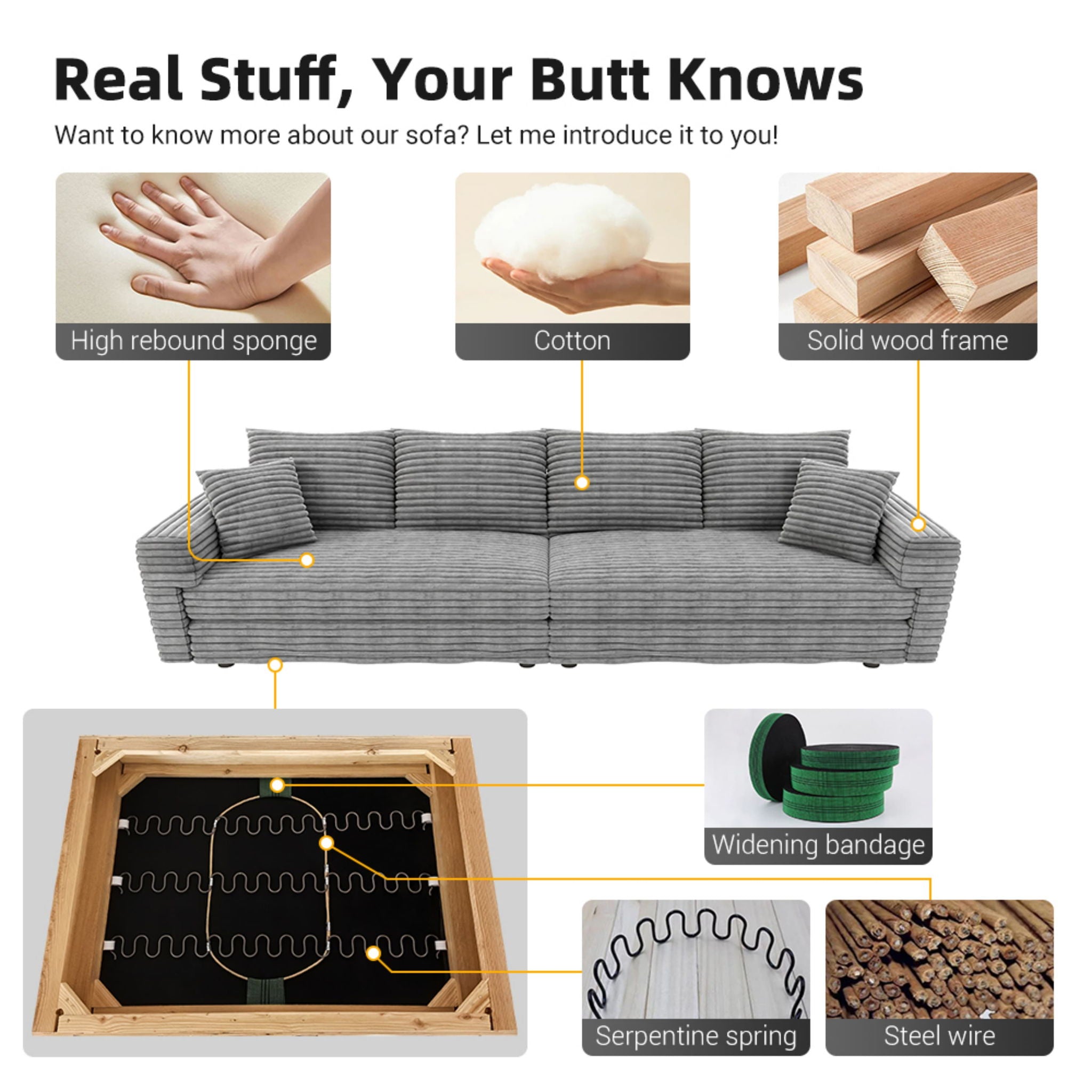 Plush Corduroy 4 Seat Sofa, Modern Comfy Upholstered Sofa Cloud Couch, Deep Seat Couches With Soft Pillows