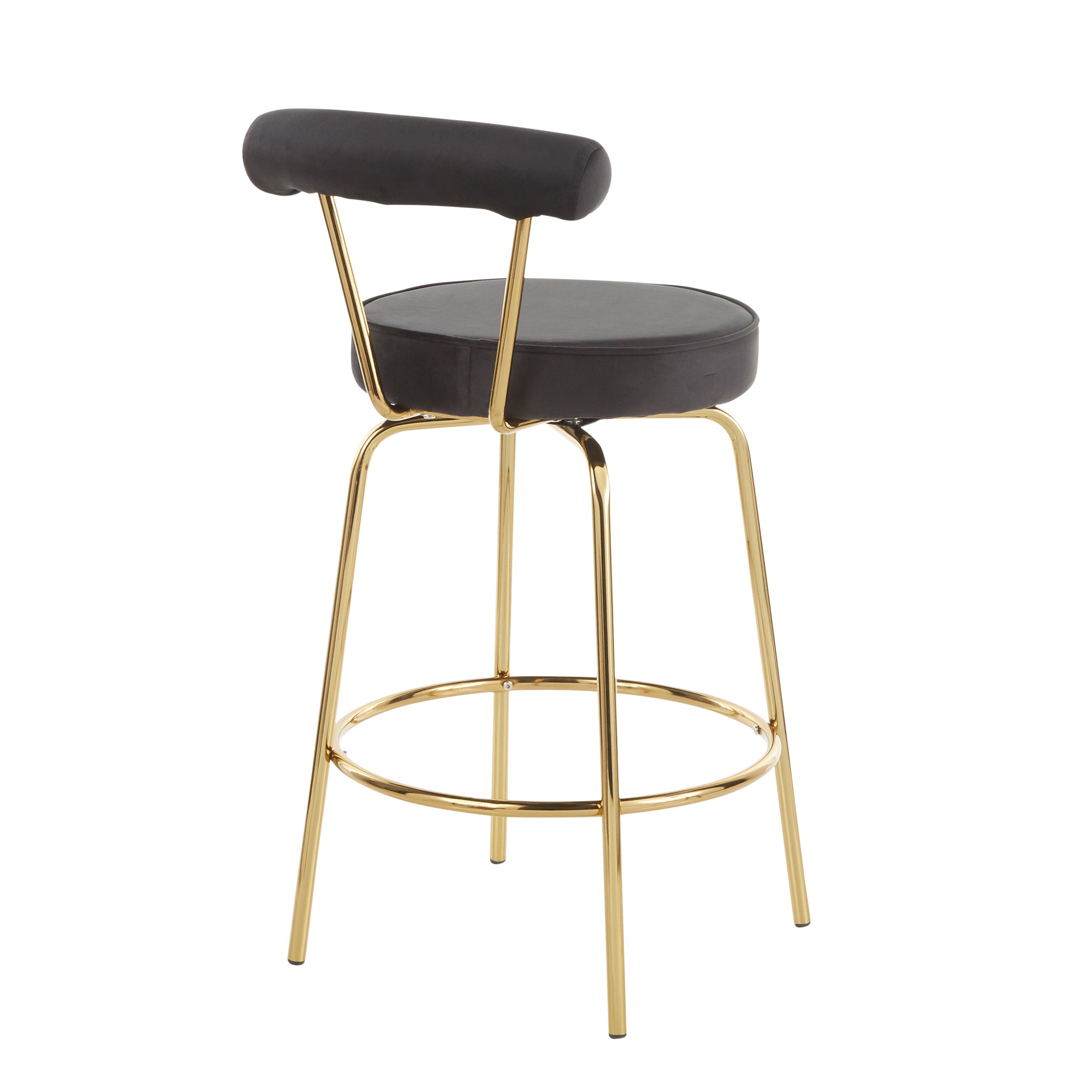 Rhonda Glam Counter Stool in Gold Metal and Black Velvet - Set of 2