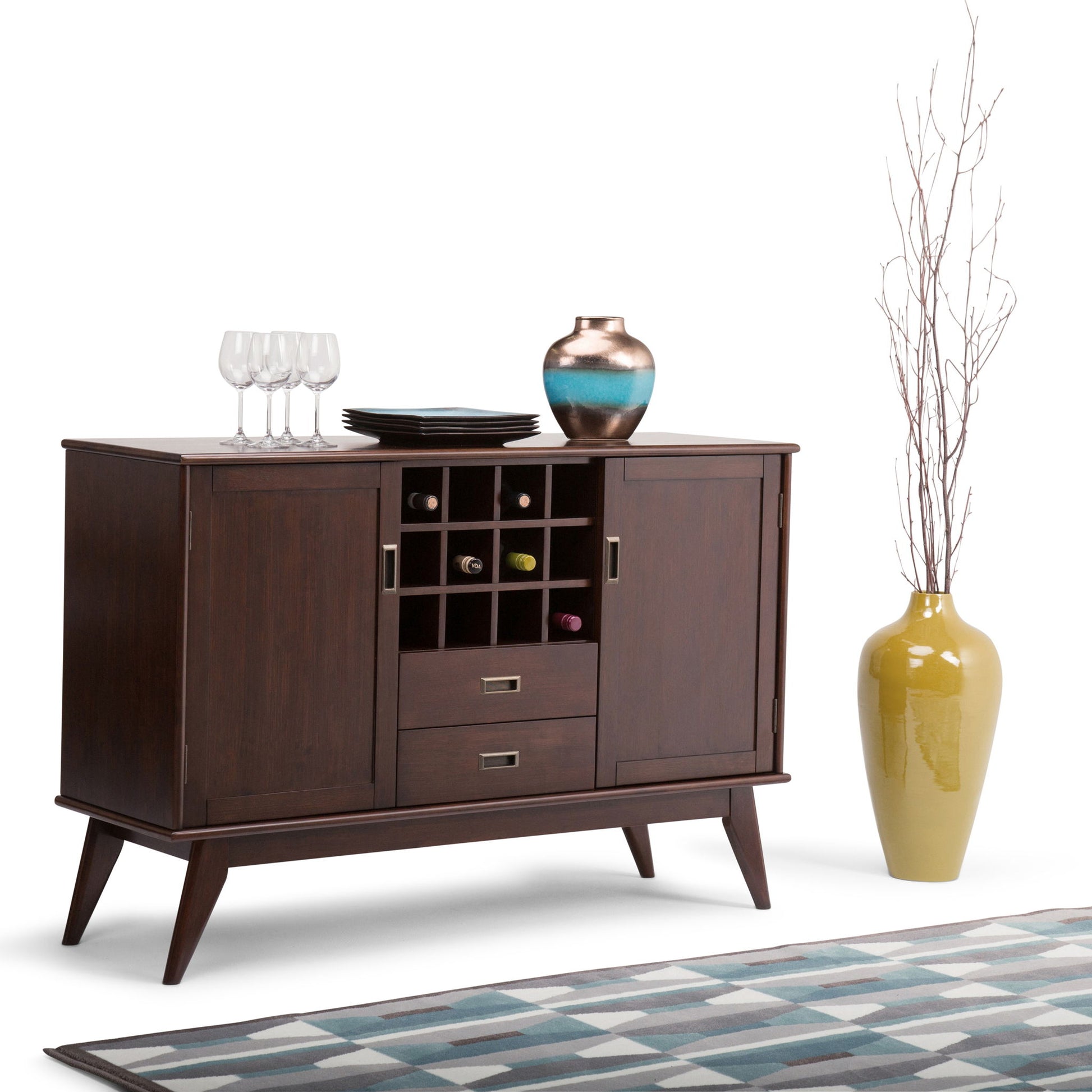 Draper - Mid Century Sideboard Buffet And Wine Rack - Medium Auburn Brown - Best Buy Furniture