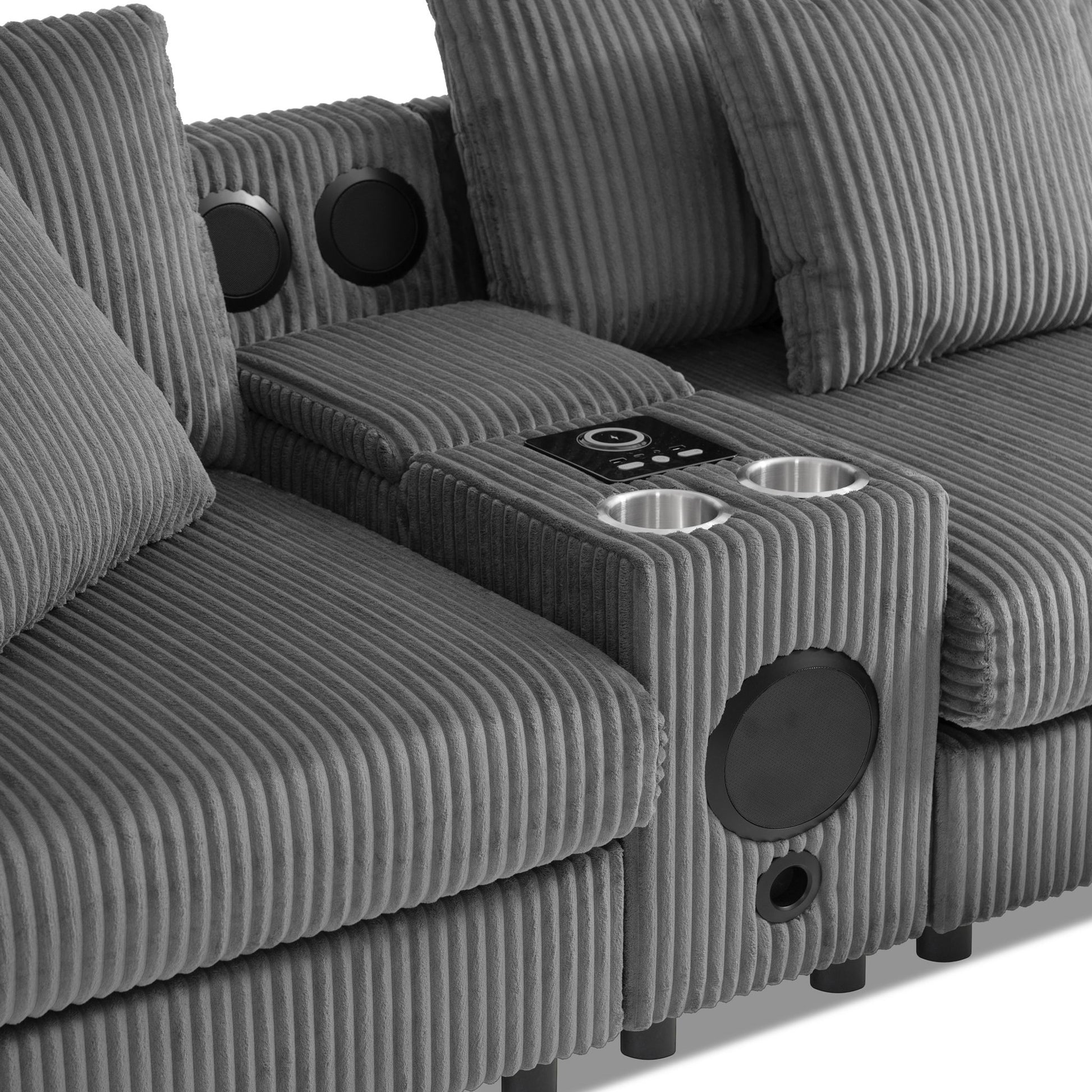 Sectional With Bluetooth Speakers L Shaped Couch With Console USB Charger, Cup Holders Storage Ottoman Deep And Wide Seat Cloud Sofa - Best Buy Furniture